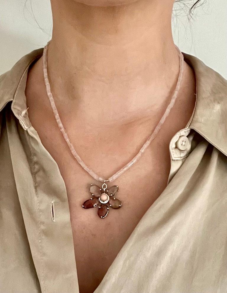 Artisan 10K Tourmaline Flower Necklace