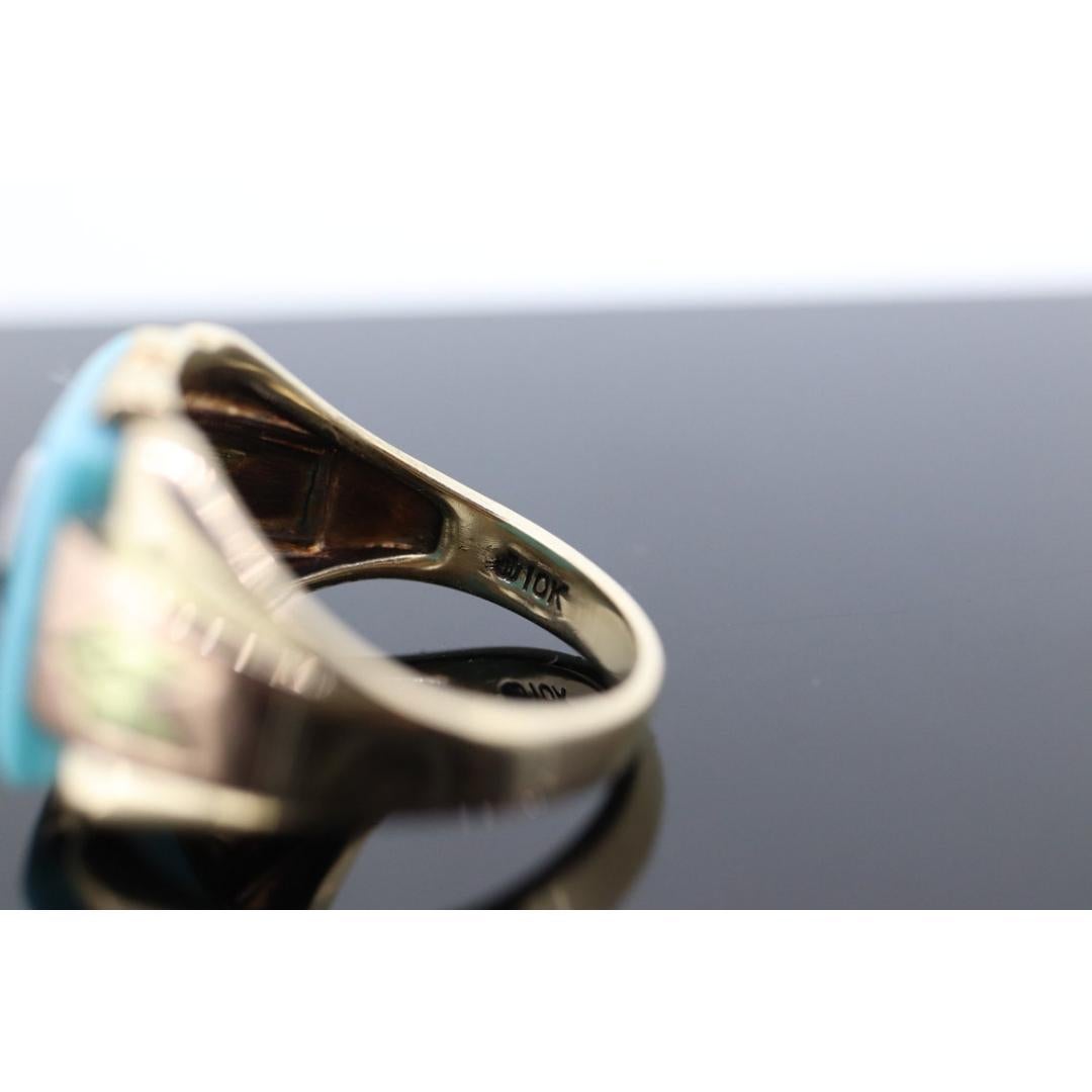 10k Turquoise and diamond ring. Heavy Mens Turquoise and center diamond In Good Condition In Port Charlotte, FL