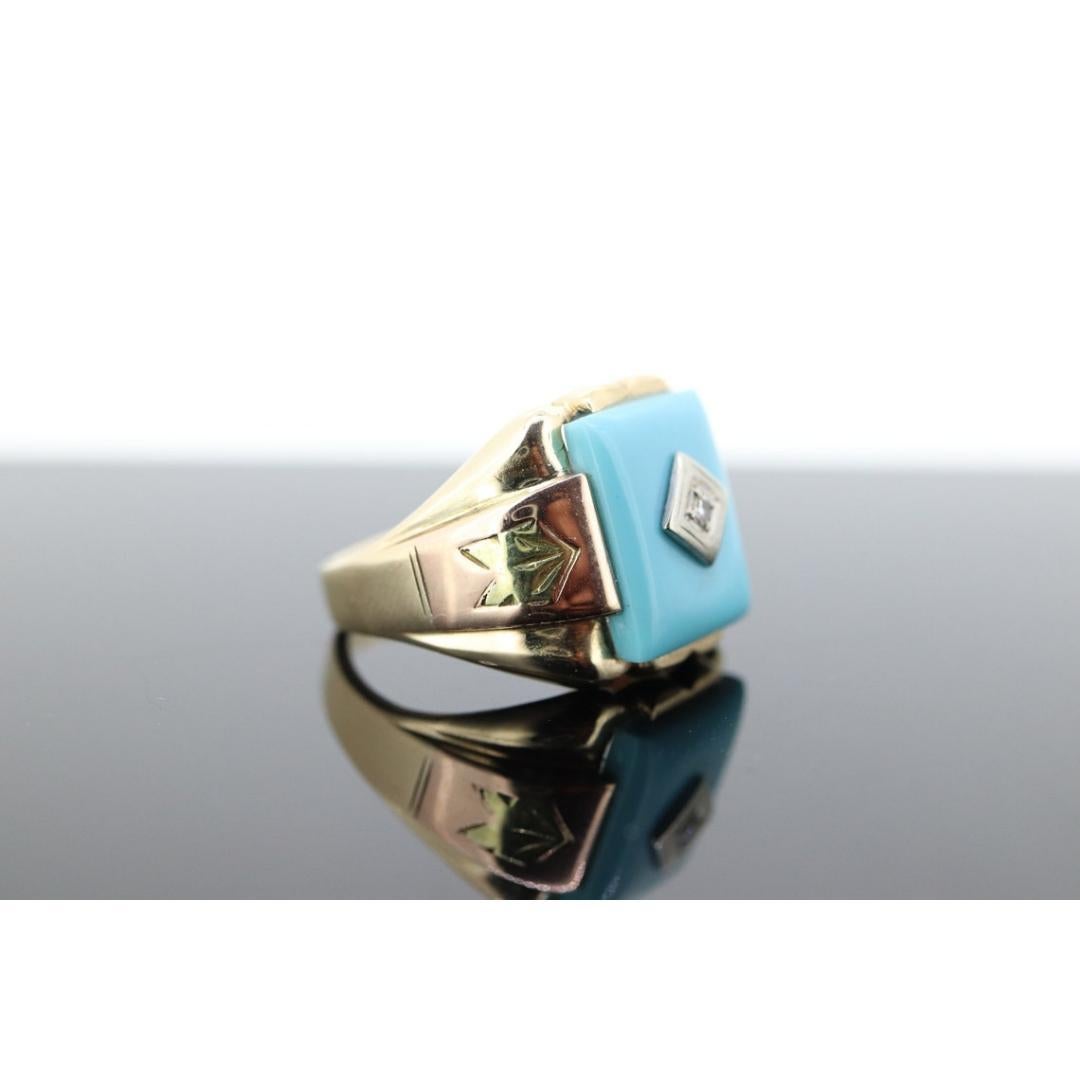 10k Turquoise and diamond ring. Heavy Mens Turquoise and center diamond 2