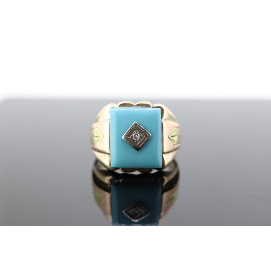 10k Turquoise and diamond ring. Heavy Mens Turquoise and center diamond 4