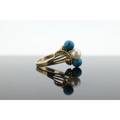 10k Turquoise and Pearl cluster ring. Bypass Turquoise and Pearl Bead Sphere