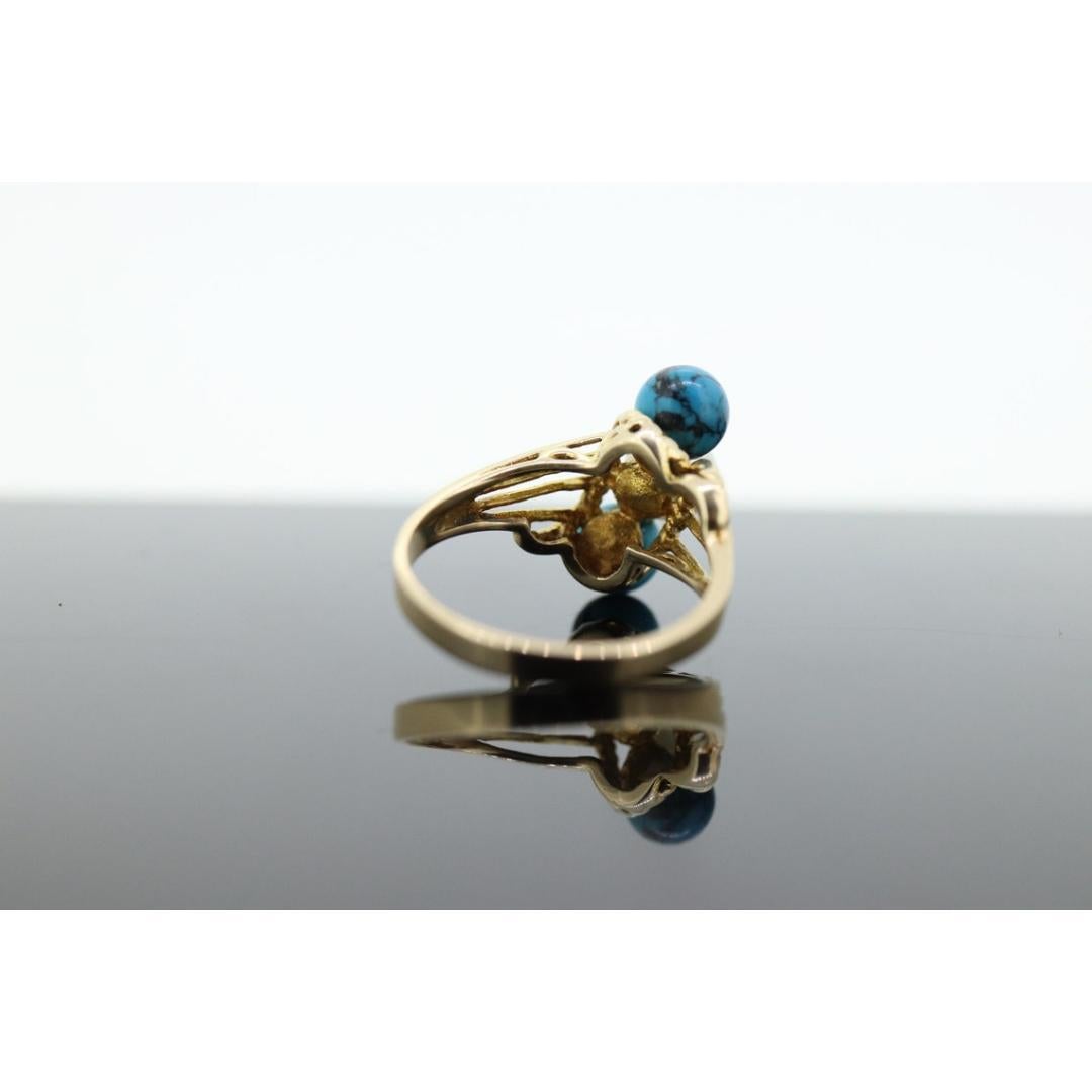10k Turquoise and Pearl cluster ring. Bypass Turquoise and Pearl Bead Sphere For Sale 1