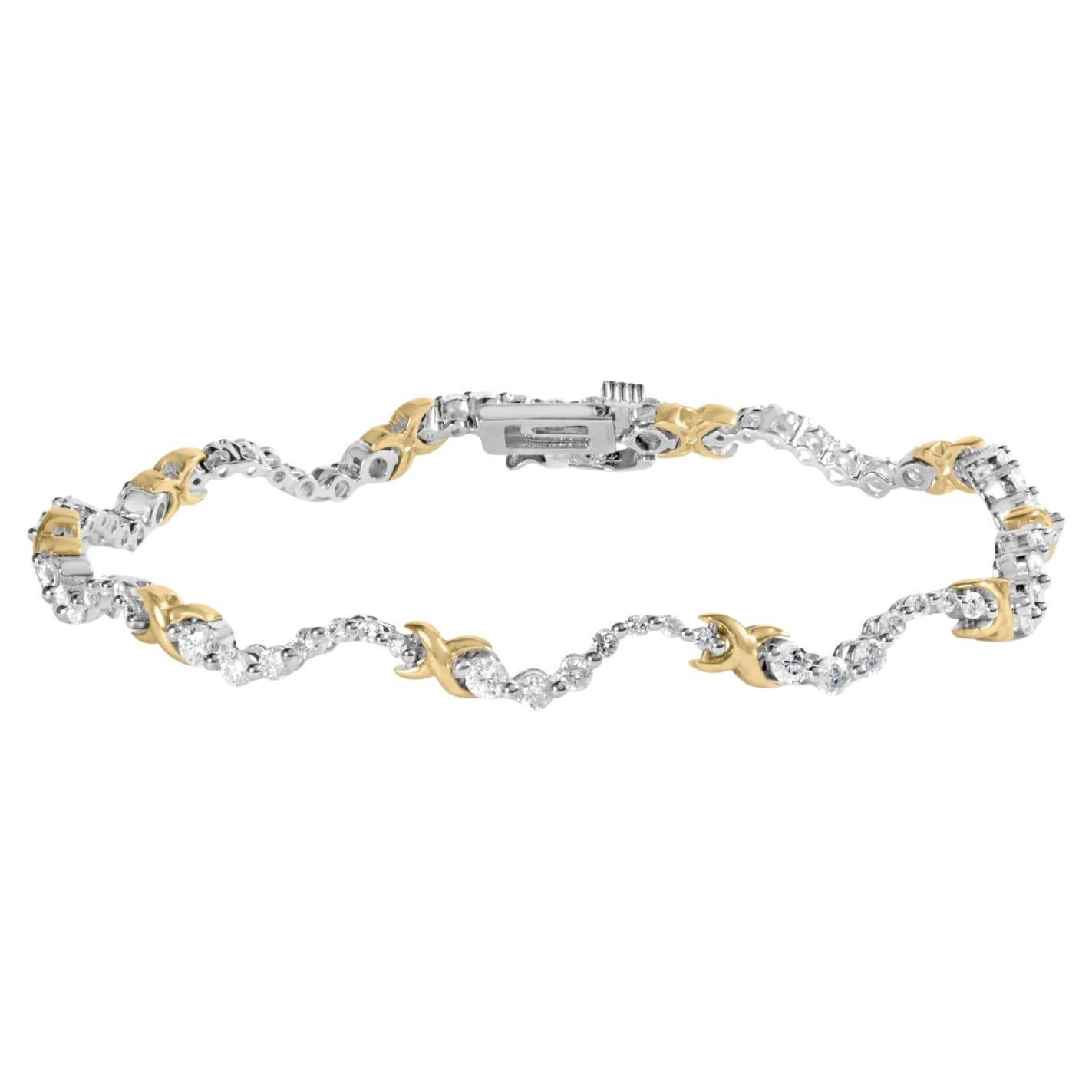 Bracciale A Link 10K bicolore con diamante da 2,00 ctw e onda