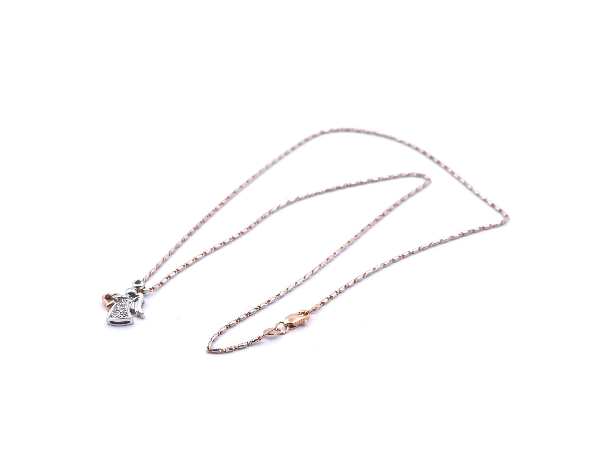10 Karat Two-Tone Diamond Angel Necklace In Excellent Condition In Scottsdale, AZ