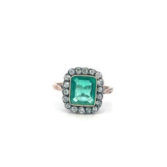 10k Two Tone Edwardian Ring with 0.9 Ct. Old European Diamond & 1.5 Ct. Emerald