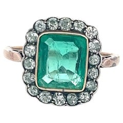 10k Two Tone Edwardian Ring with 0.9 Ct. Old European Diamond & 1.5 Ct. Emerald
