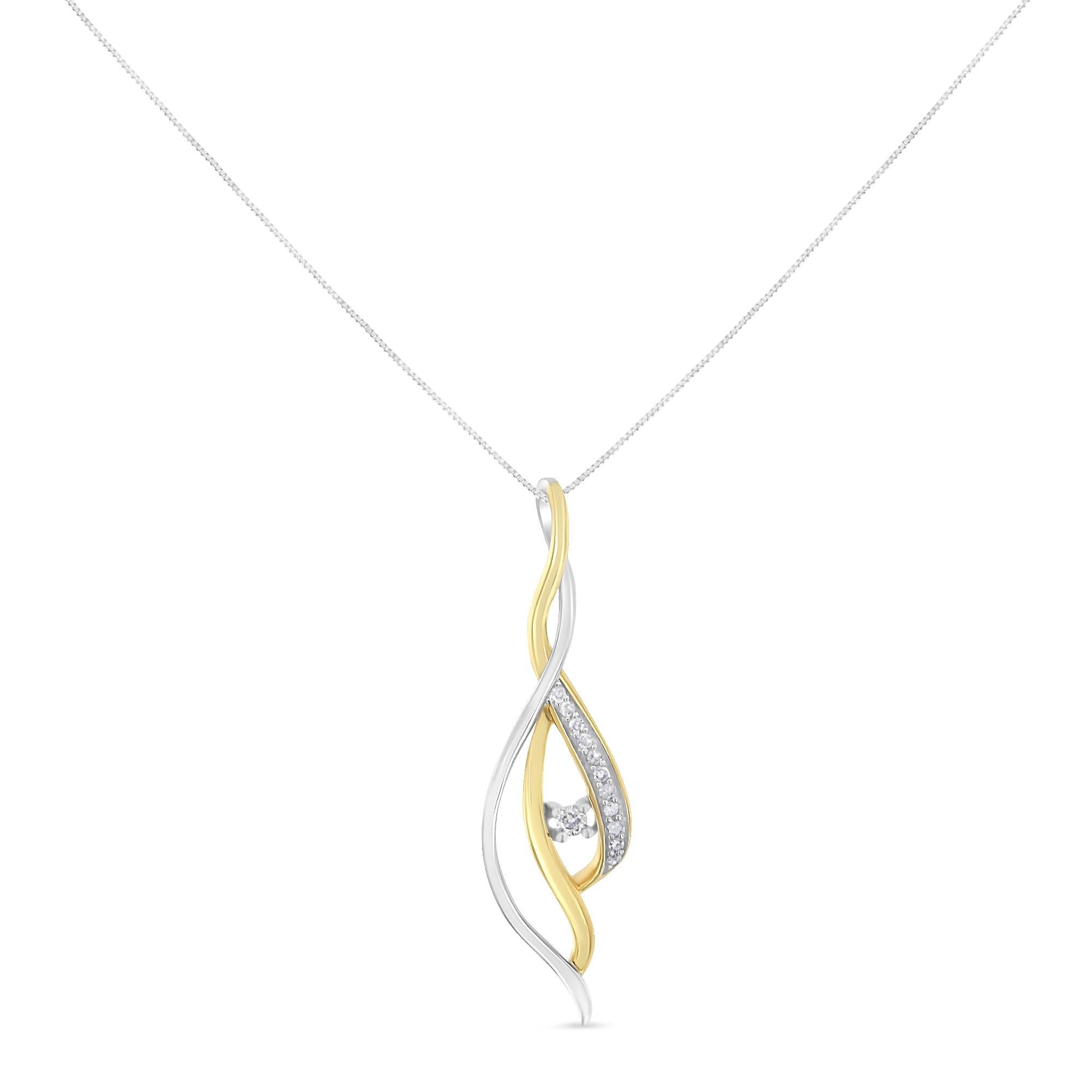 Spirals of 10K white and yellow gold cascade down to create a stunning spiral effect. With brilliant round diamonds adding lots of sparkle, this is one style she needs to have in her jewelry collection. This double layered swirl pendant dangles from