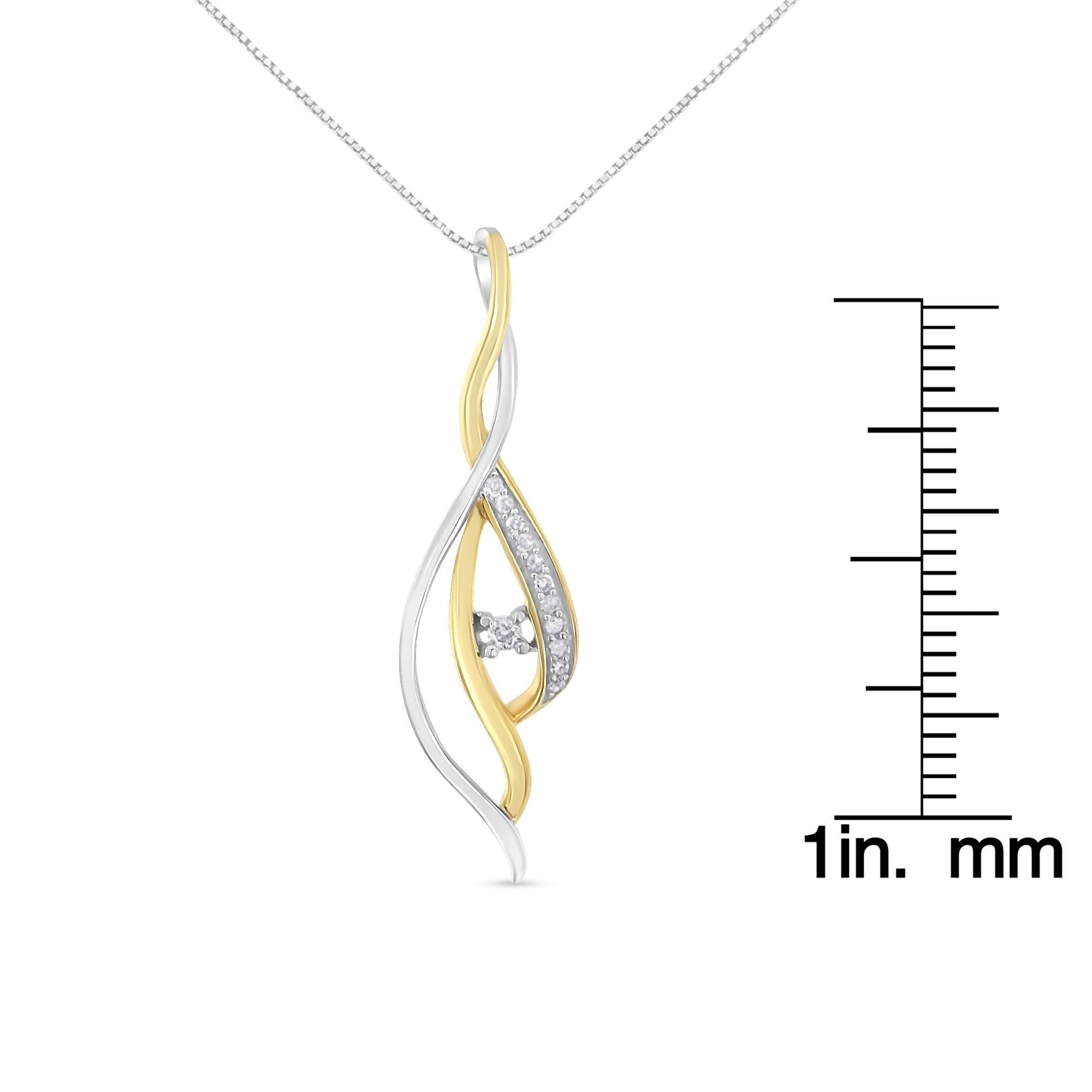Round Cut 10K Two-Tone Gold 1/10 Carat Diamond Cascade Pendant Necklace For Sale