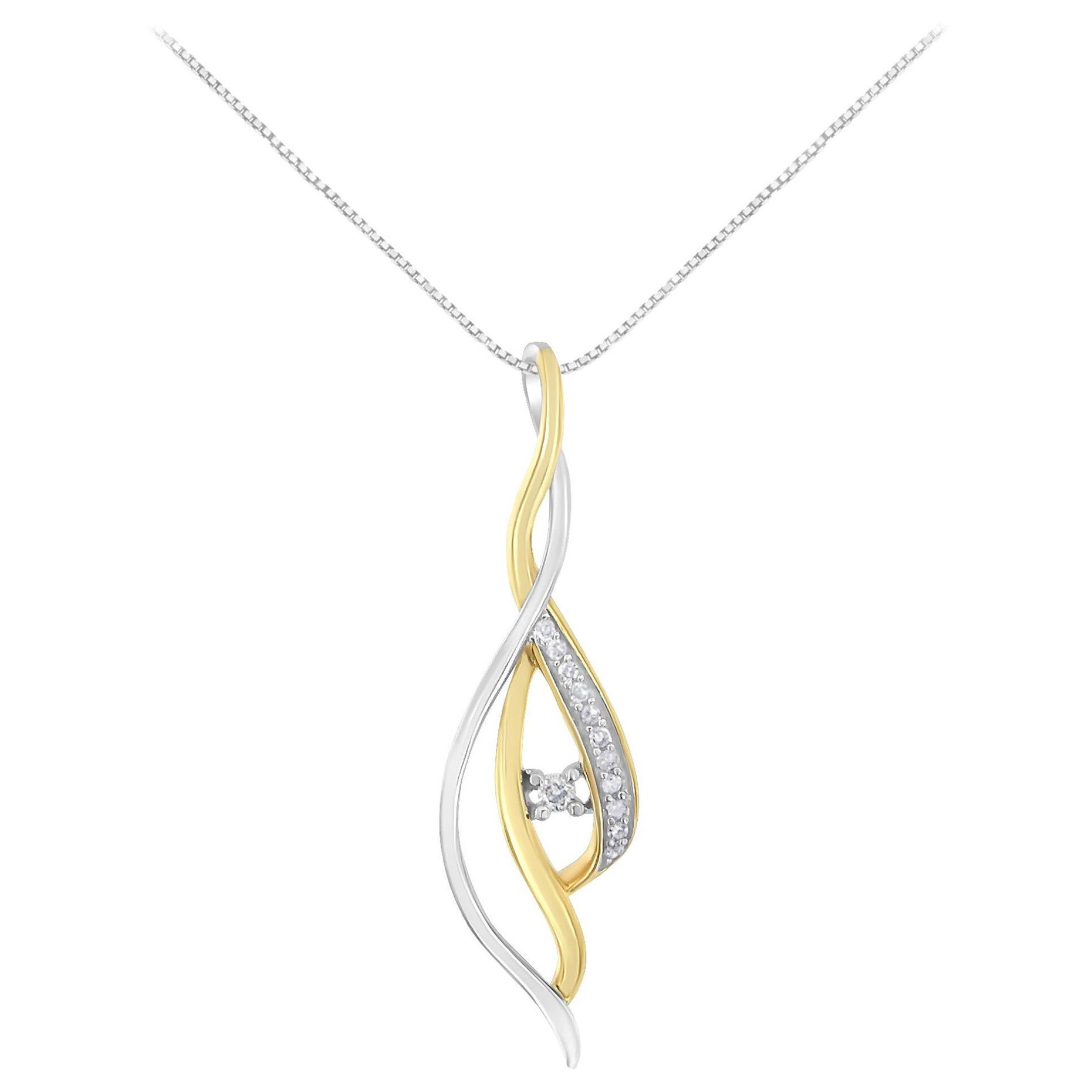 10 Karat zweifarbiges Gold 1/10 Karat Diamant Kaskaden-Anhänger Halskette