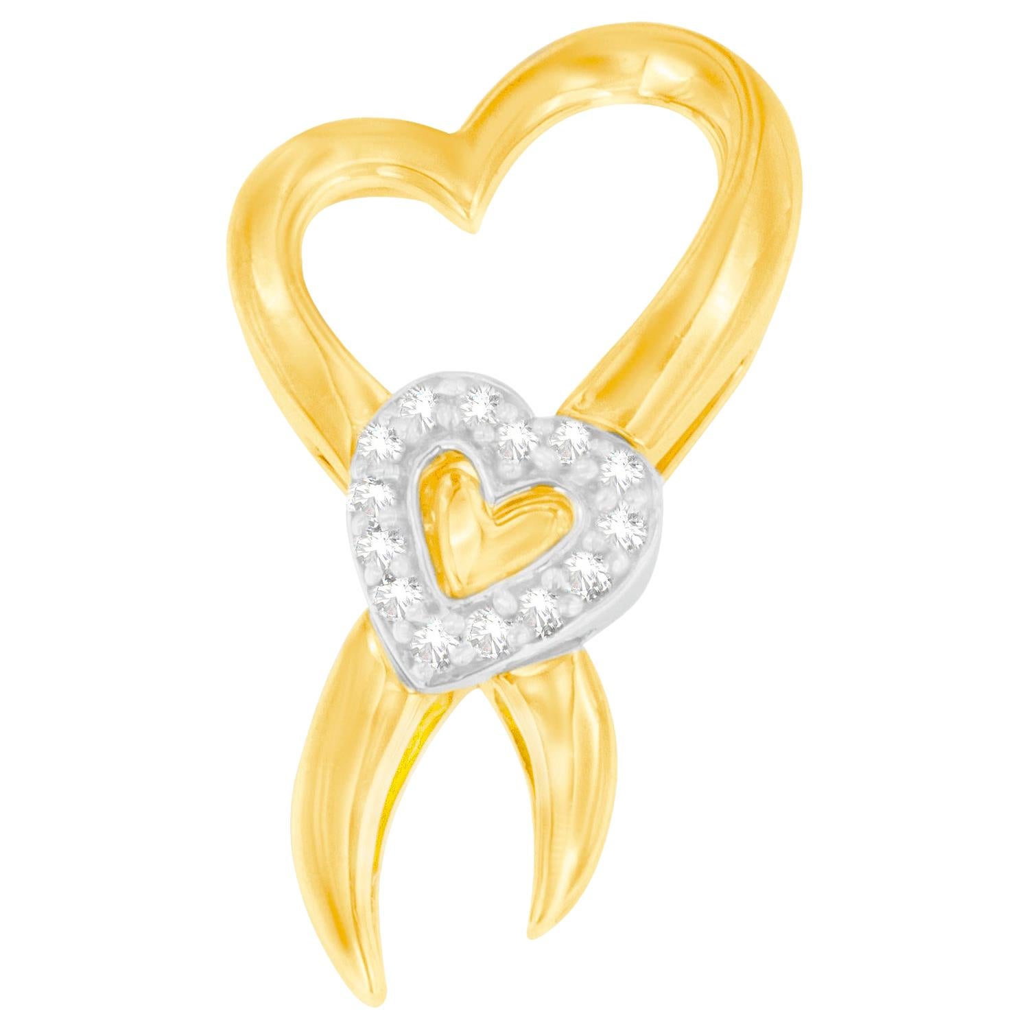 10k Yellow Gold Diamond Heart Love Pendant 1/10 ct 
