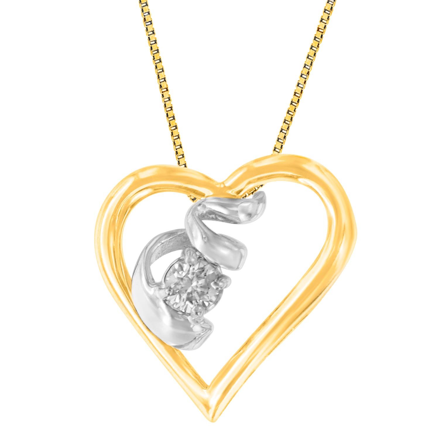 Capture the timeless essence of eternal love with our meticulously crafted yellow gold heart pendant. This exquisite piece features an intricate spiral design at its center, embellished with a radiant diamond that symbolizes the everlasting bond of