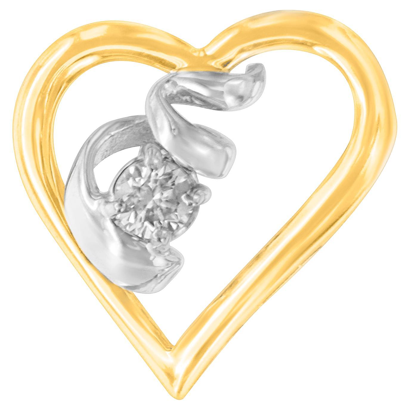 10K Two-Tone Gold 1/10 Carat Diamond Pendant Necklace For Sale