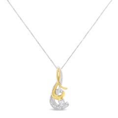 10K Two-Tone Gold 1/10 Carat Diamond Spiral Pendant Necklace
