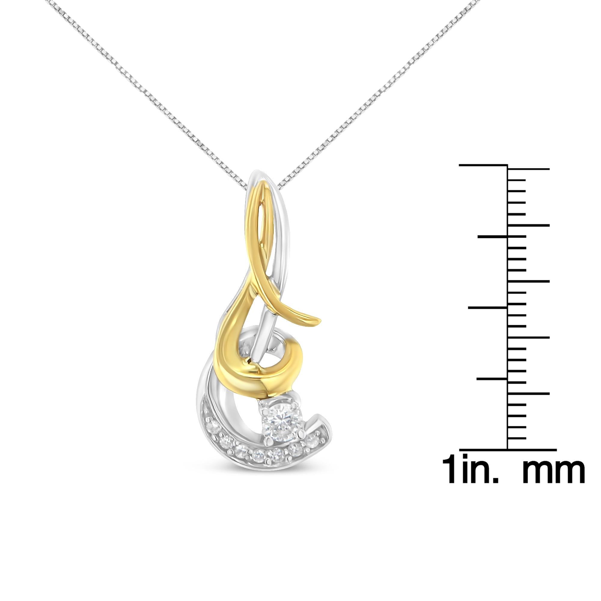 Collier pendentif en or bicolore 10 carats avec diamants 1/10 carat en forme de spirale Neuf - En vente à New York, NY