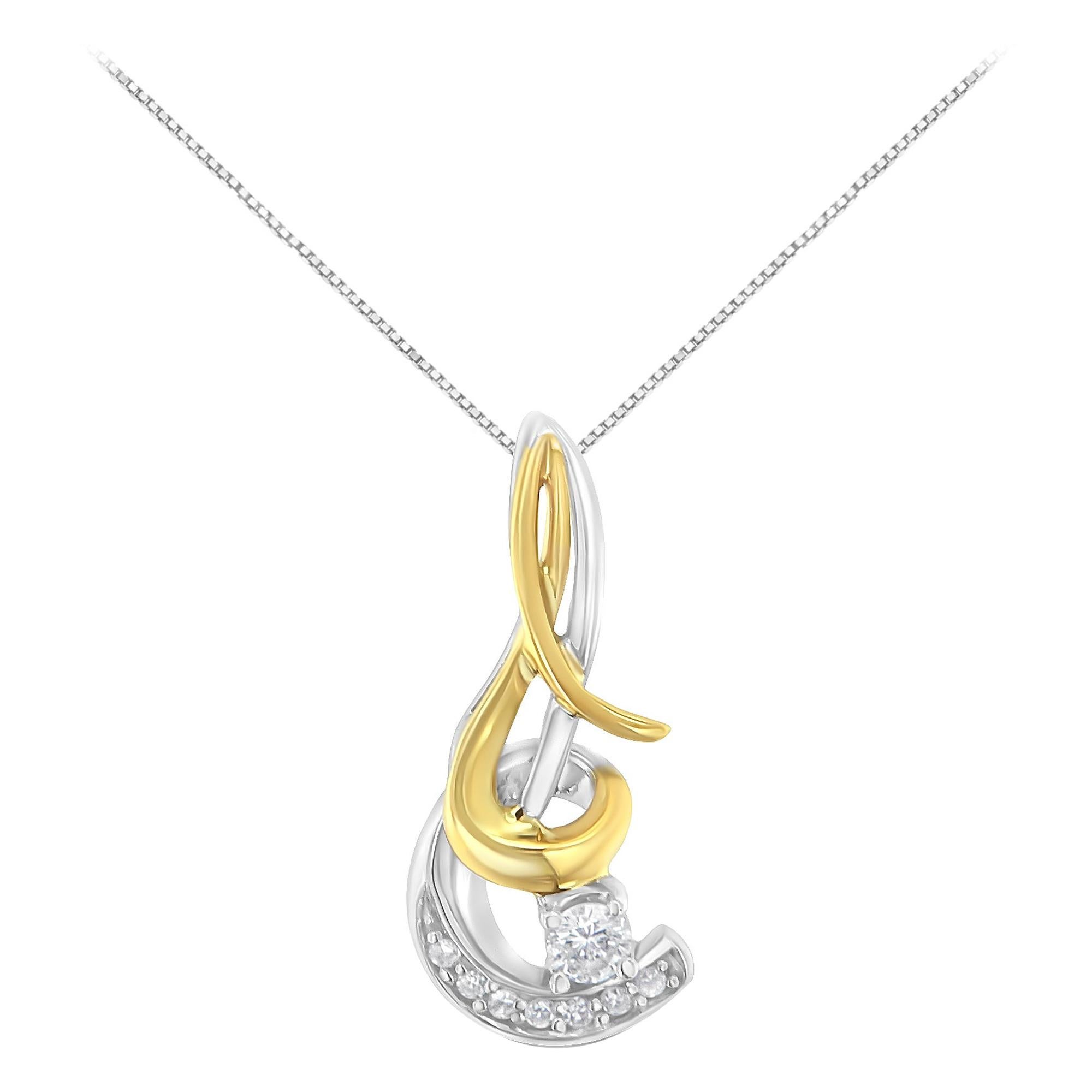 10K Two-Tone Gold 1/10 Carat Diamond Spiral Pendant Necklace