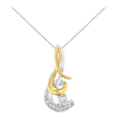 10K Two-Tone Gold 1/10 Carat Diamond Spiral Pendant Necklace