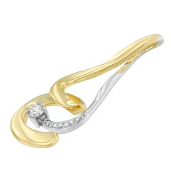 10K Two-Tone Gold 1/10 Carat Round Cut Diamond Swirl Pendant Necklace