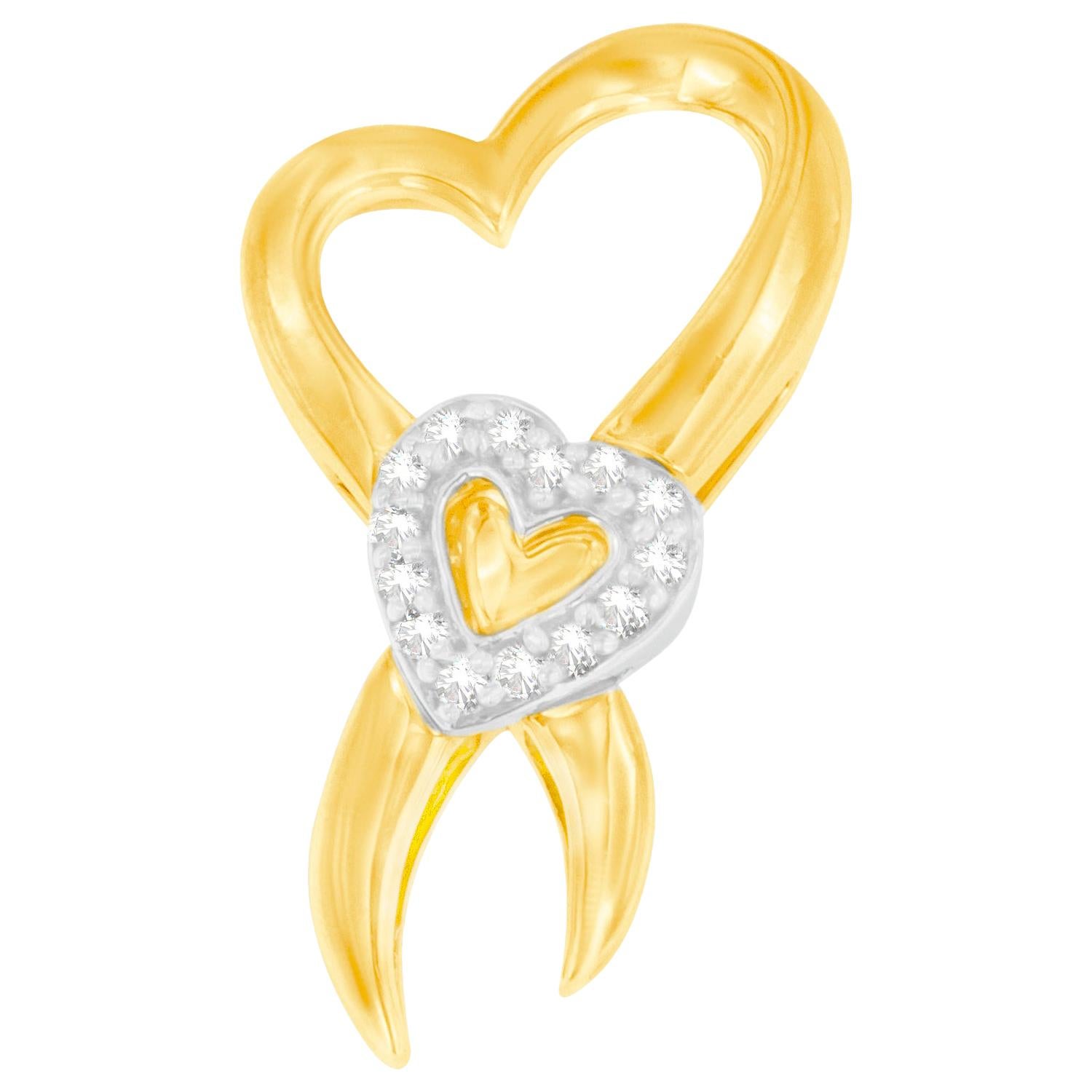 Collier pendentif cœur en or bicolore 10 carats avec diamant TDW 1/10 carat, H-I, I1-I2