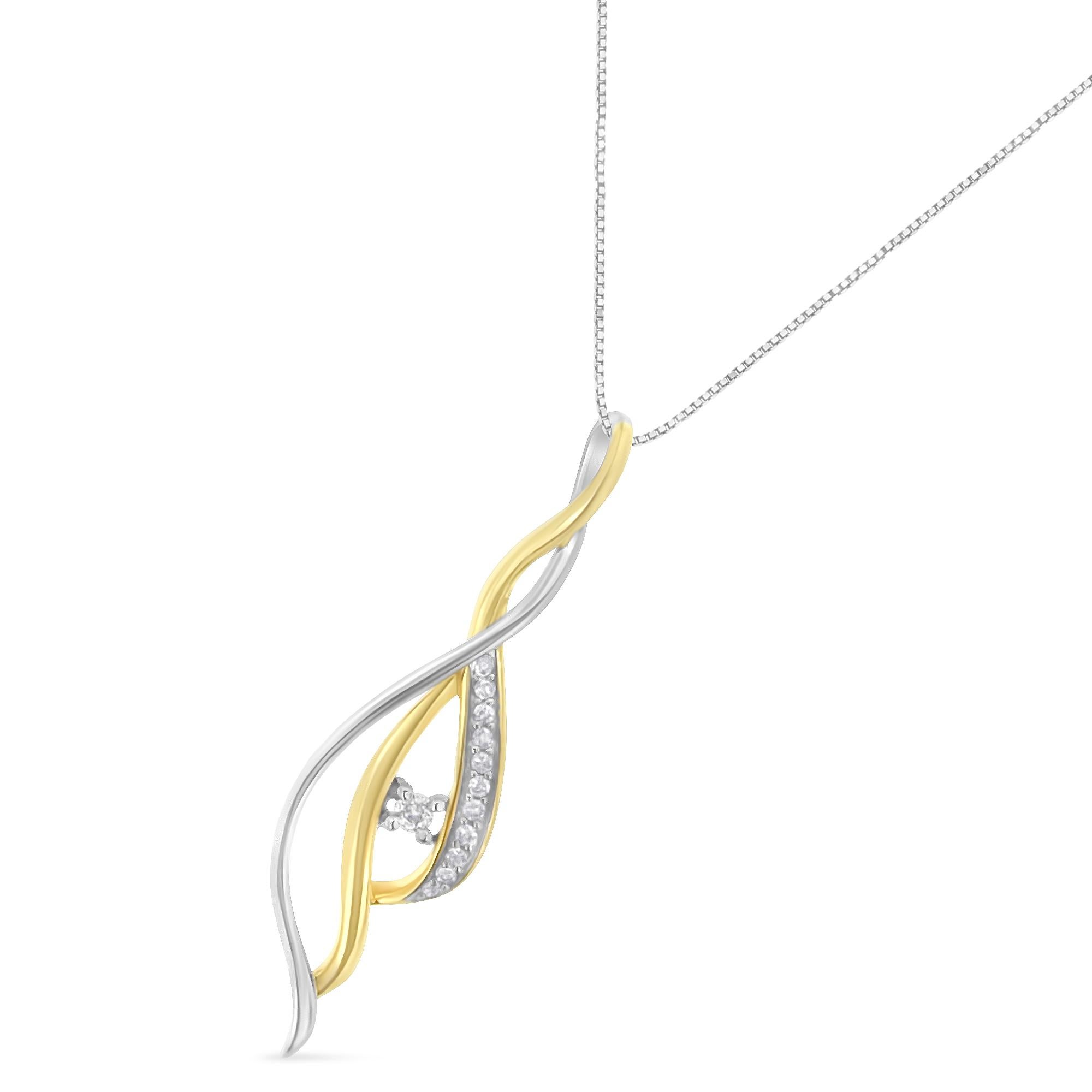 Contemporary 10K Two-Tone Gold Diamond Cascade Pendant Necklace For Sale