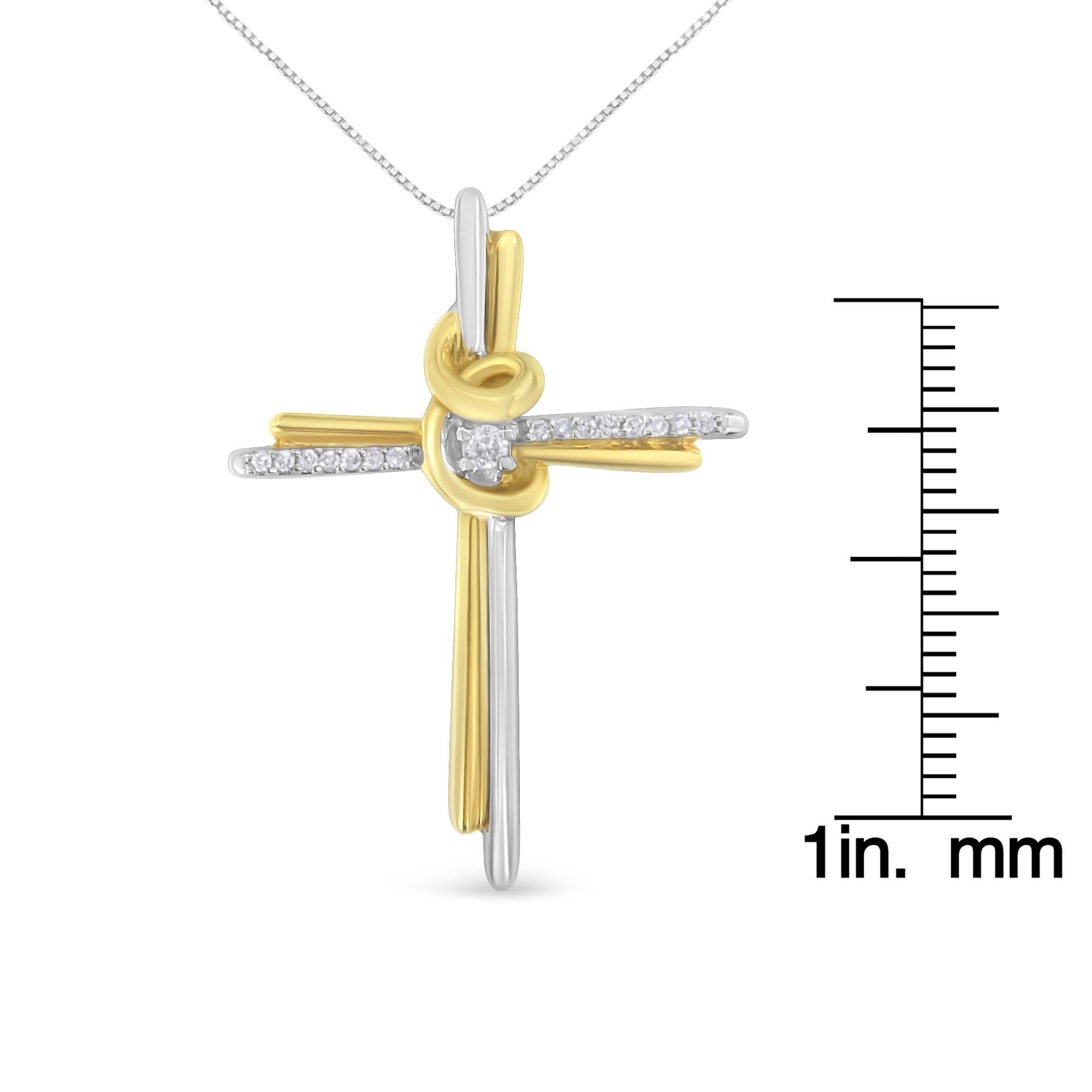 10K zweifarbiges Gold Rundschliff Diamant Kreuz Anhänger Halskette Damen im Angebot
