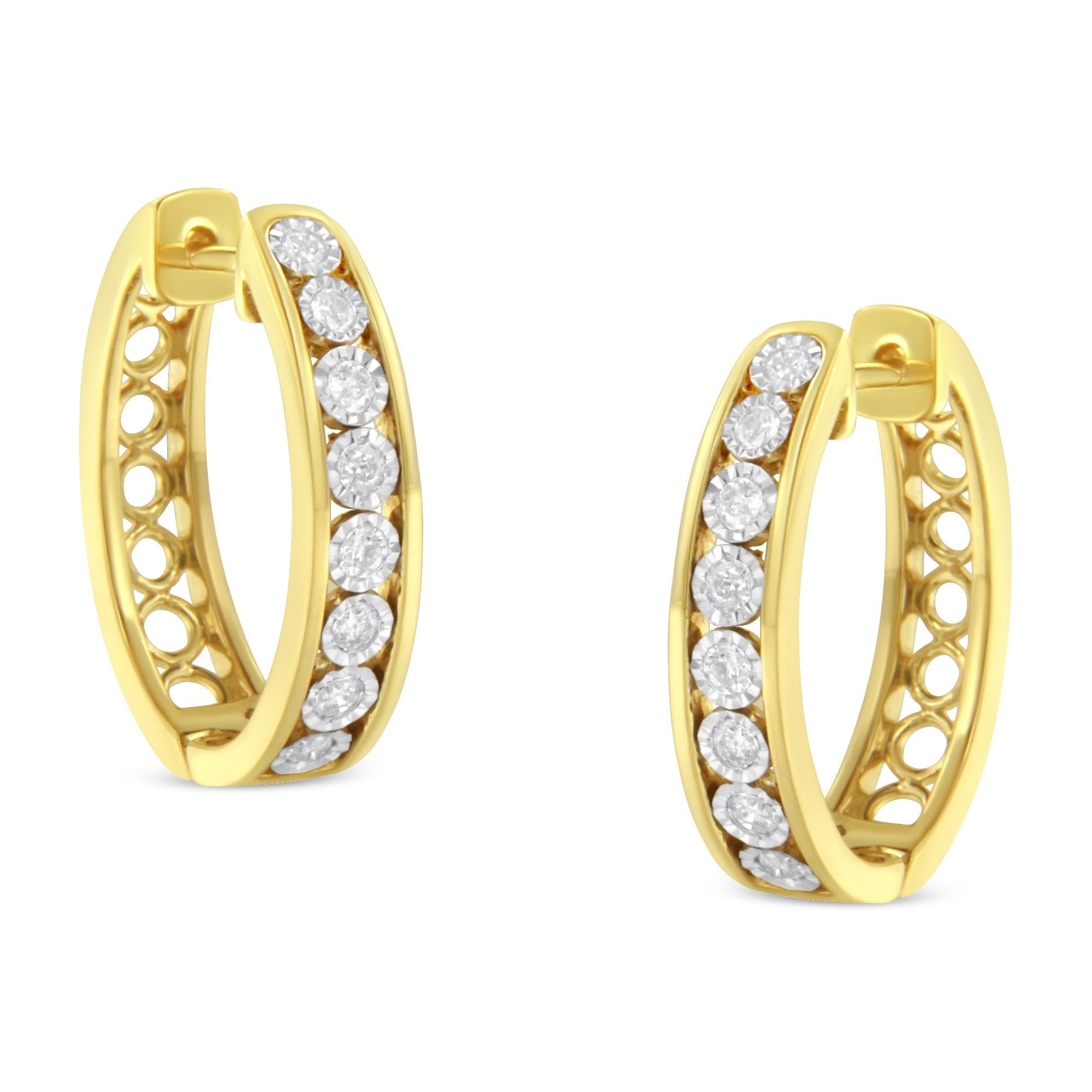 Contemporary 10K Two-Tone Gold 1/2 Carat Diamond Hoop Earring For Sale