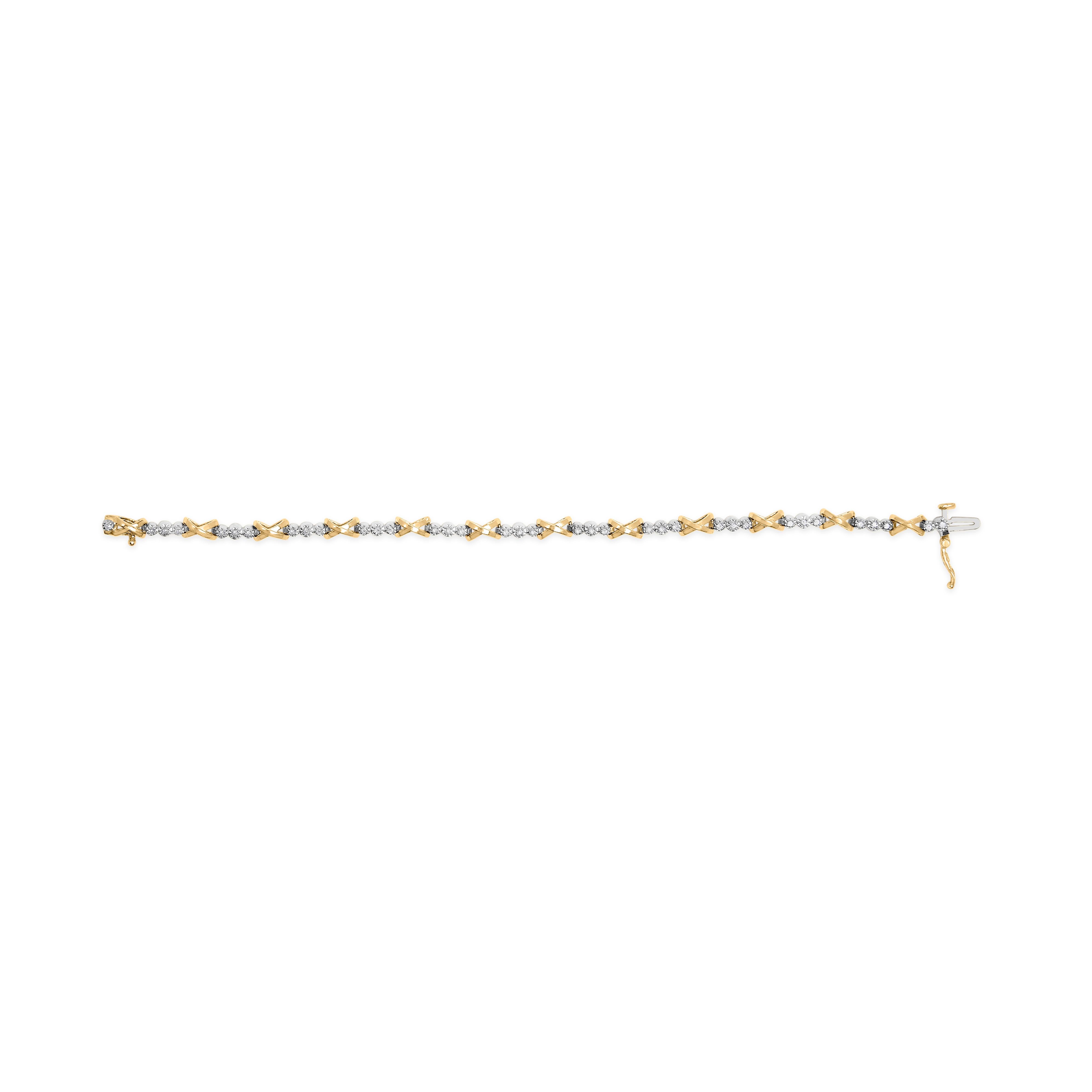 Taille ronde Or 10K bicolore 1/2 Cttw Diamond Alternating 3 Stone and X-Link 7