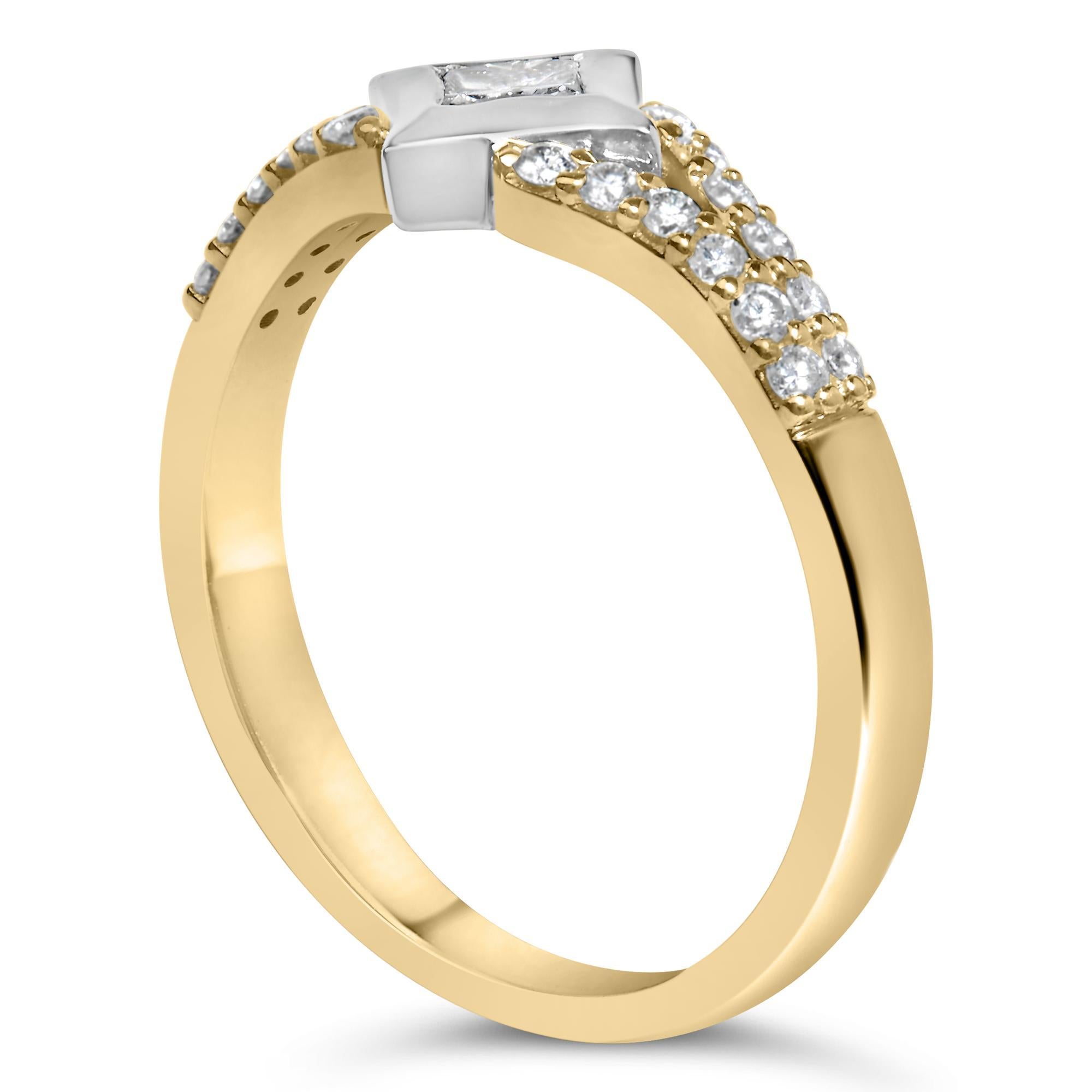Princess Cut 10K Two Tone Gold 1/2 Cttw Diamond Kite and Split Shank Ring For Sale