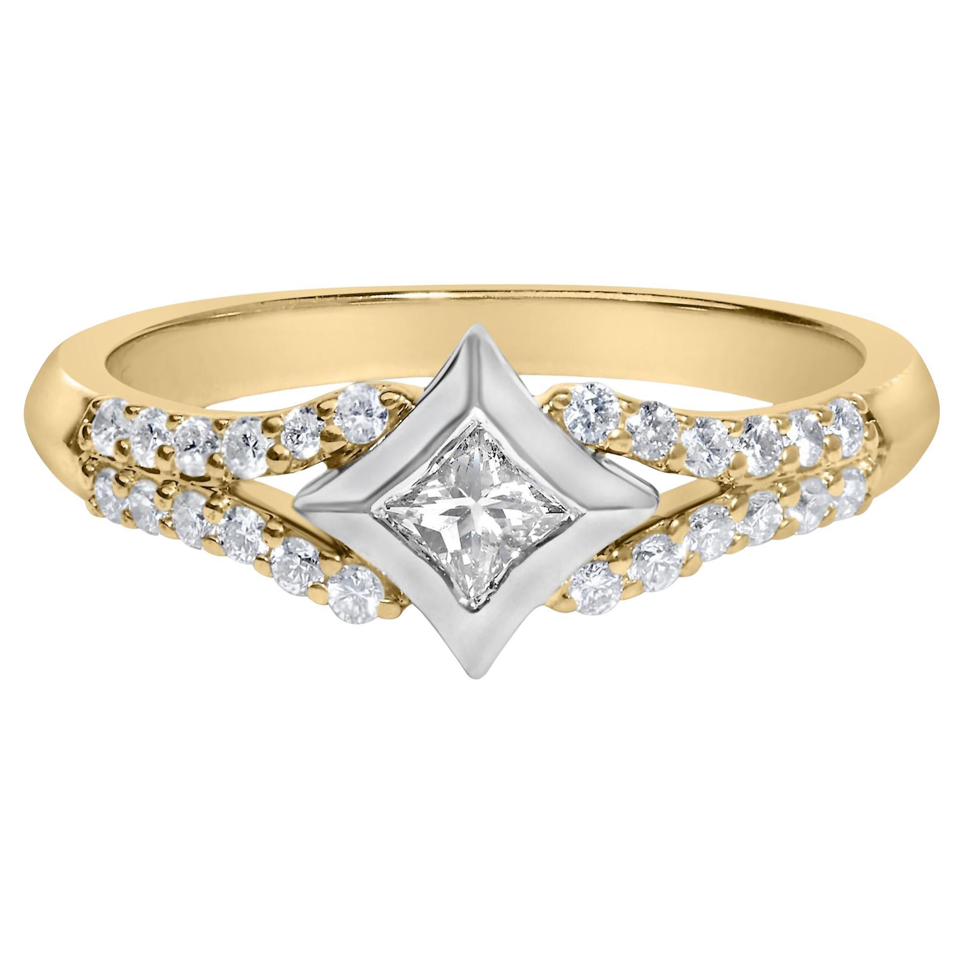 10K Two Tone Gold 1/2 Cttw Diamond Kite and Split Shank Ring