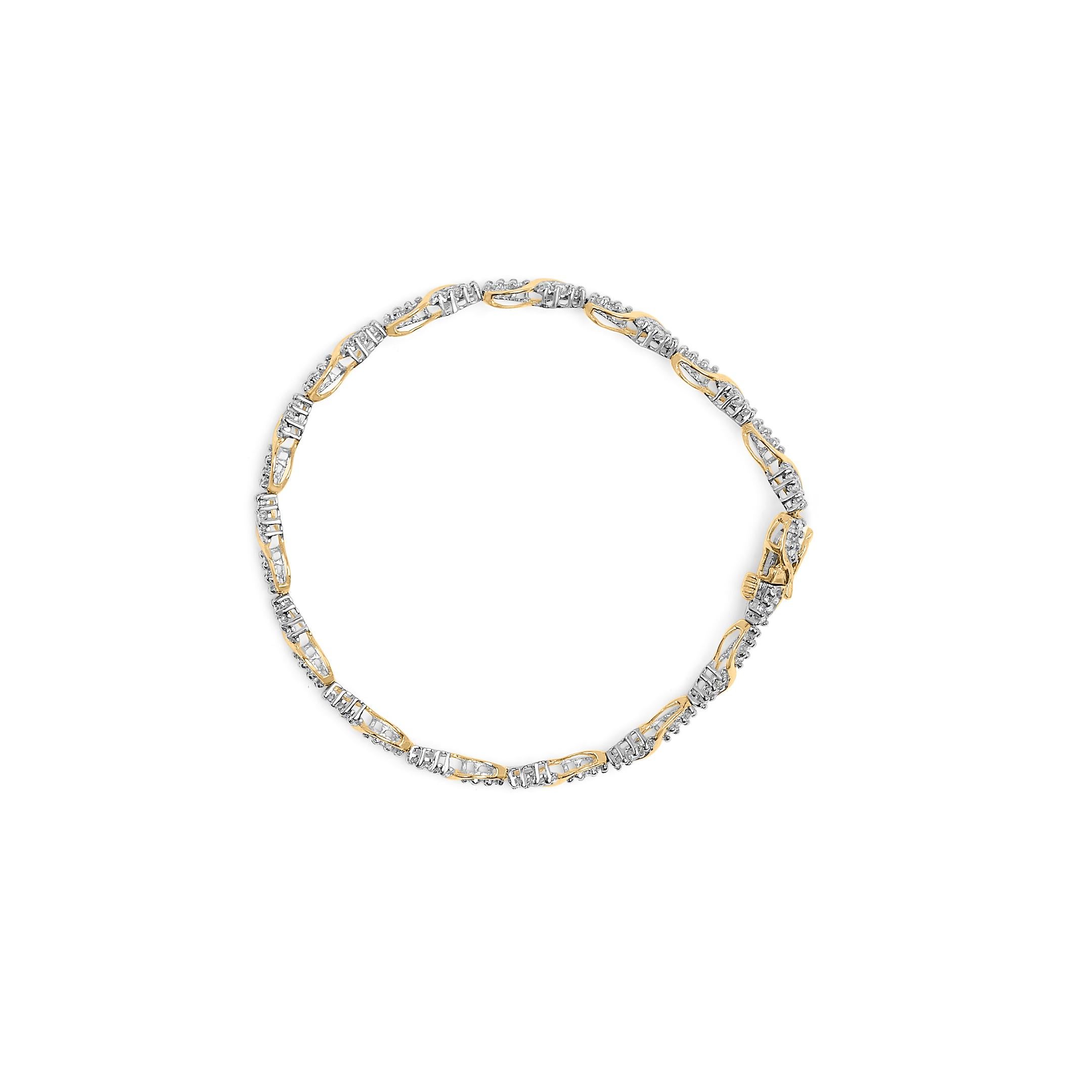 10k Zweifarbiges Gold 1/2 Cttw Diamant Spiral Over Link Armband- 7