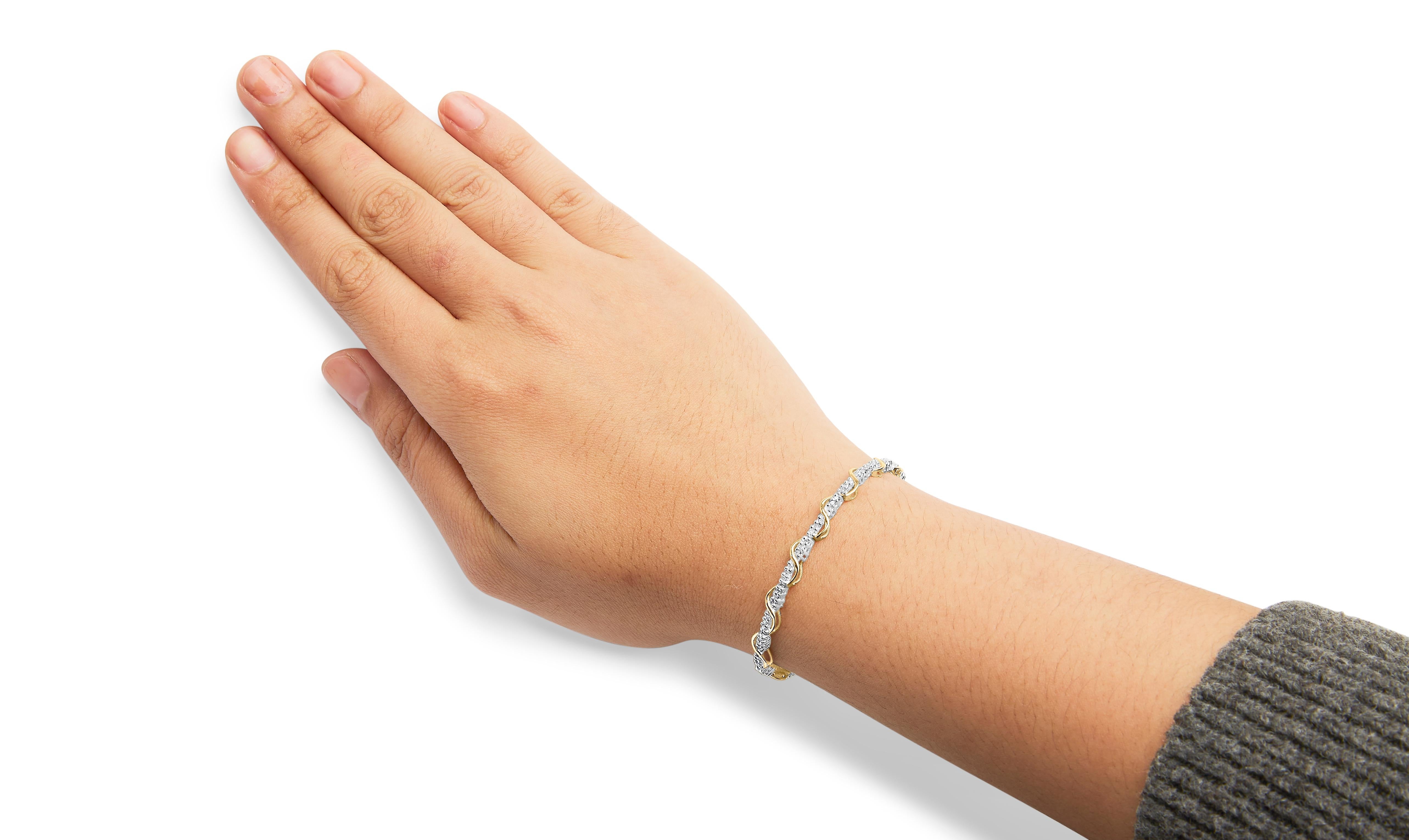 10k Zweifarbiges Gold 1/2 Cttw Diamant Spiral Over Link Armband- 7