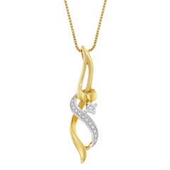 10K Two-Tone Gold 1/20 Carat Round Cut Diamond Accent Swirl Pendant Necklace