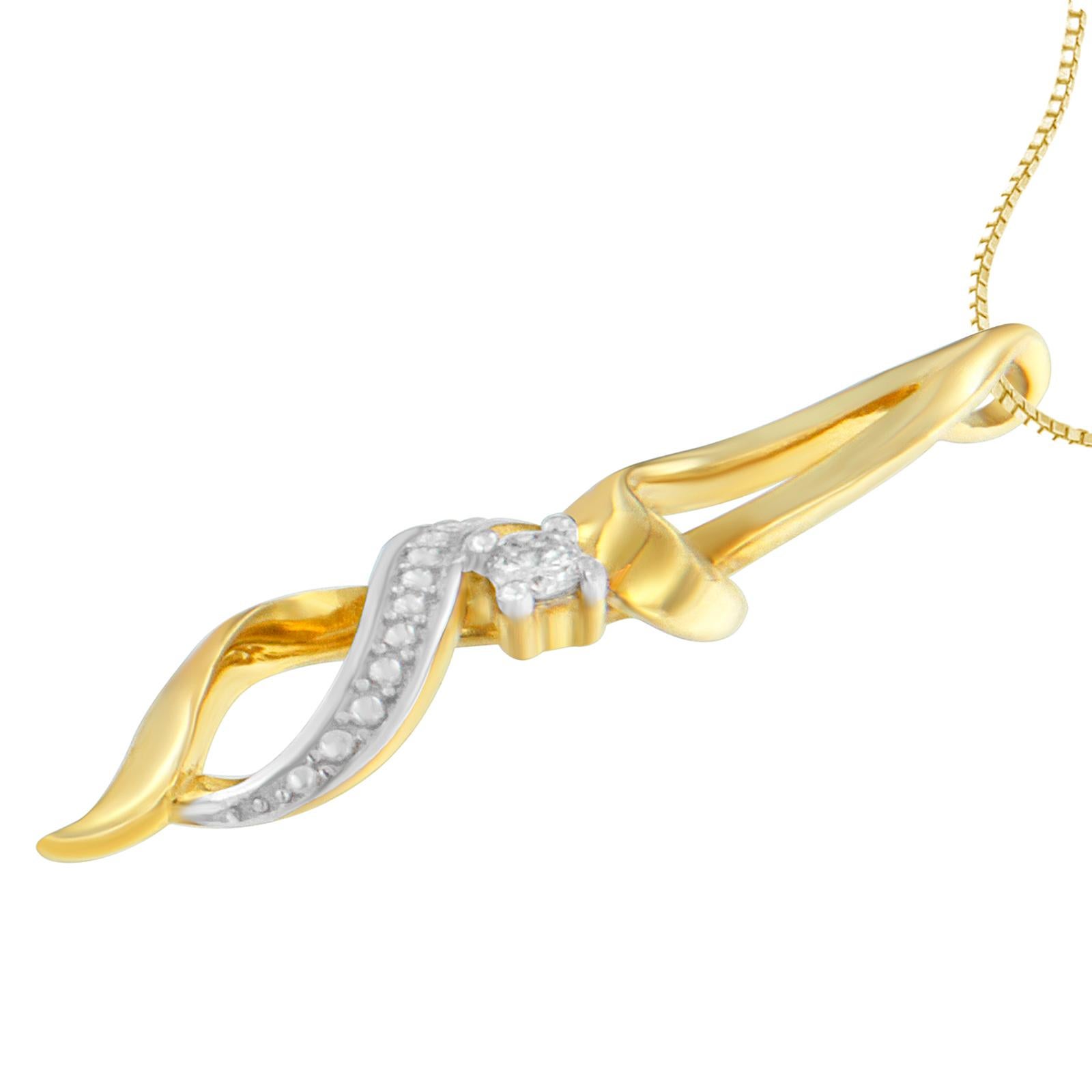 Contemporary 10K Two-Tone Gold 1/20 Carat Round Cut Diamond Accent Swirl Pendant Necklace For Sale