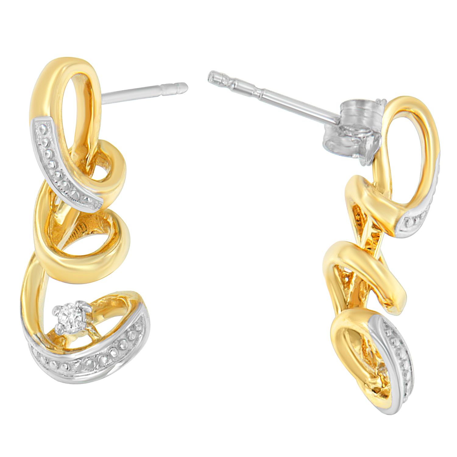 10K zweifarbiger Goldohrring mit Spiralschliff und 1/20 Karat Diamant im Rundschliff (Zeitgenössisch) im Angebot