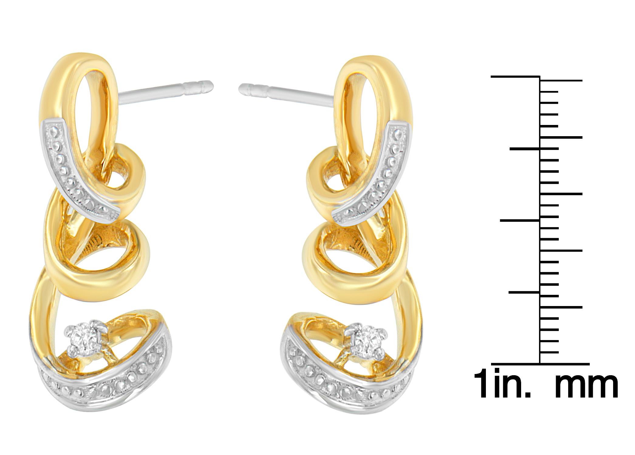 10K zweifarbiger Goldohrring mit Spiralschliff und 1/20 Karat Diamant im Rundschliff Damen im Angebot