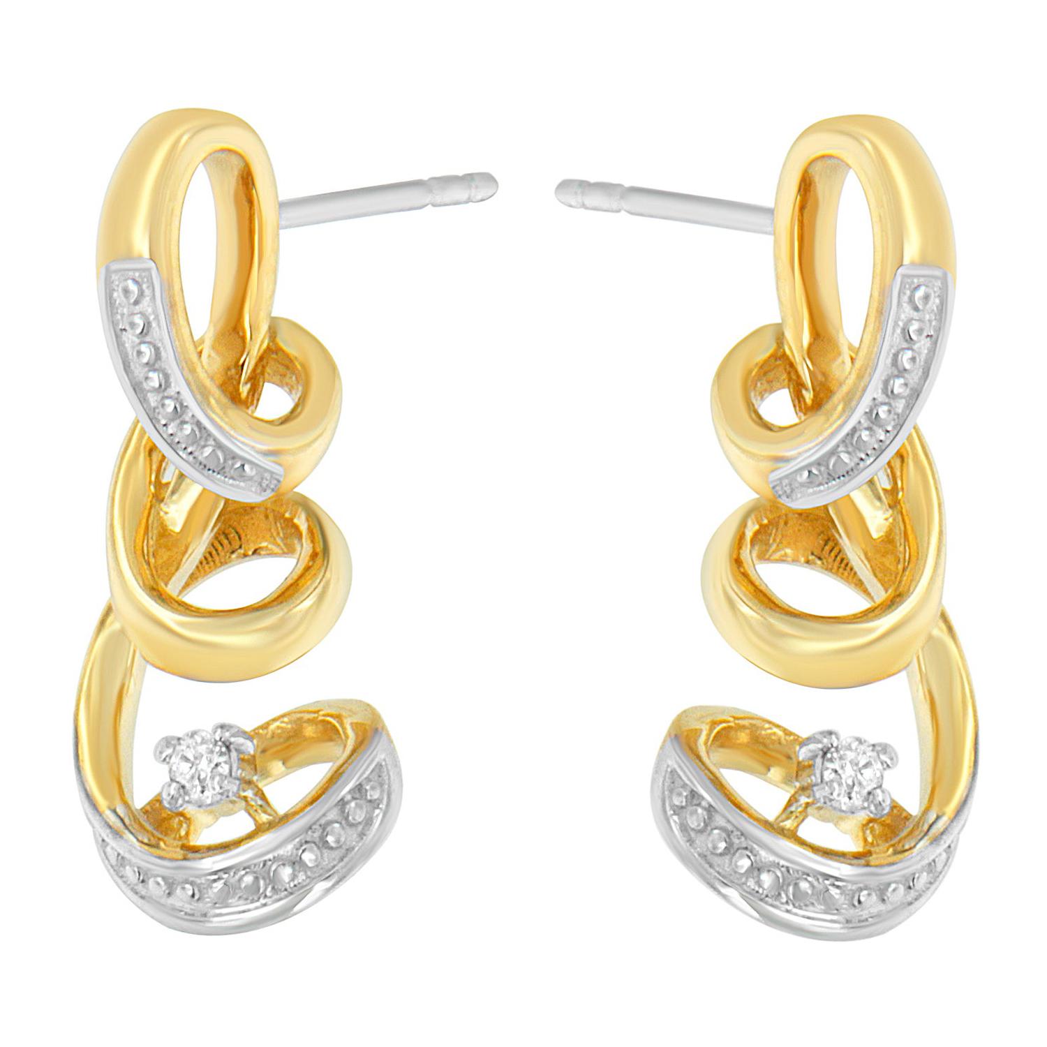 10K Two Tone Gold 1/20 Carat Round Cut Diamond Spiral Earring