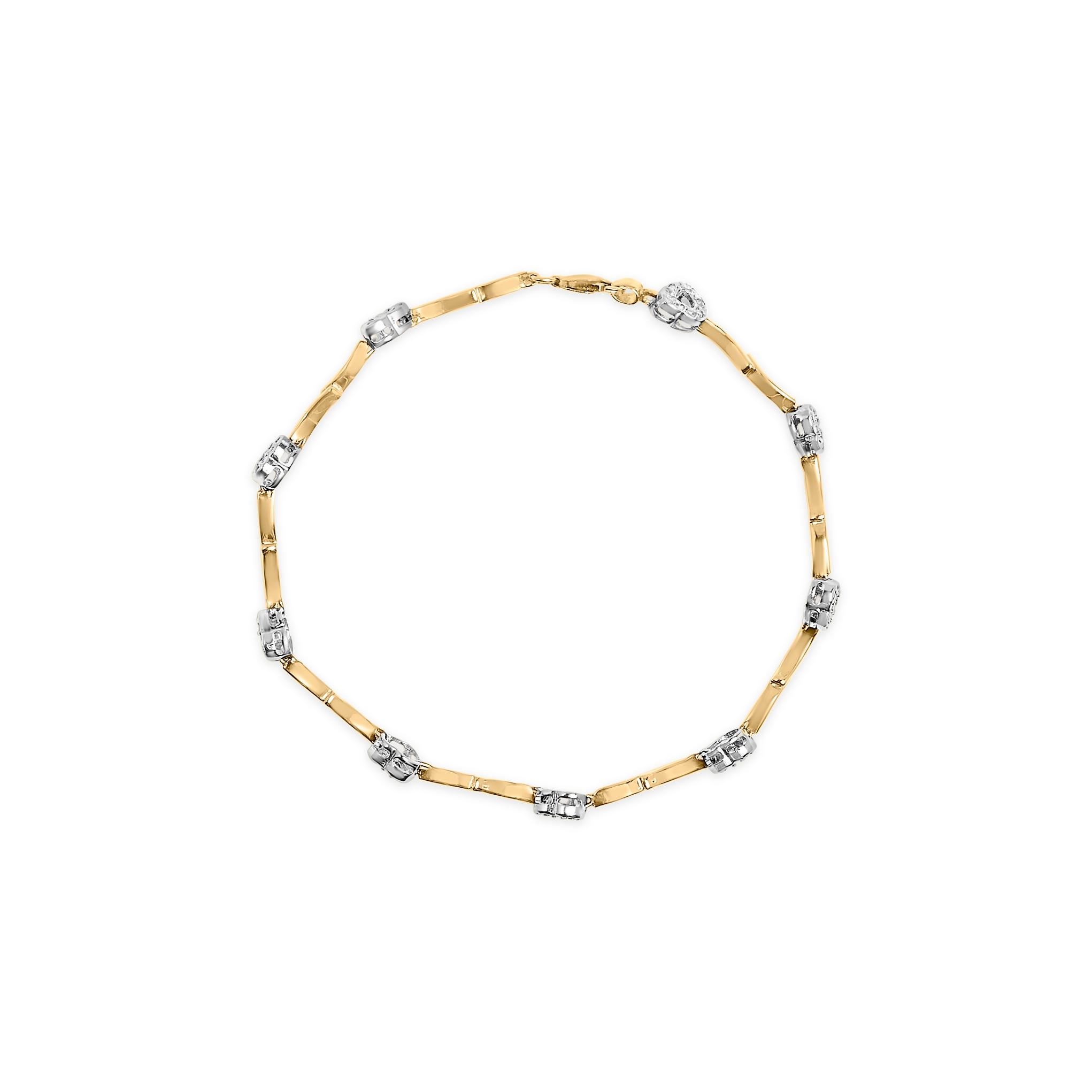 Moderne Or 10k bicolore 1/3 Cttw Diamond Pave Set Heart S-Link 7.25