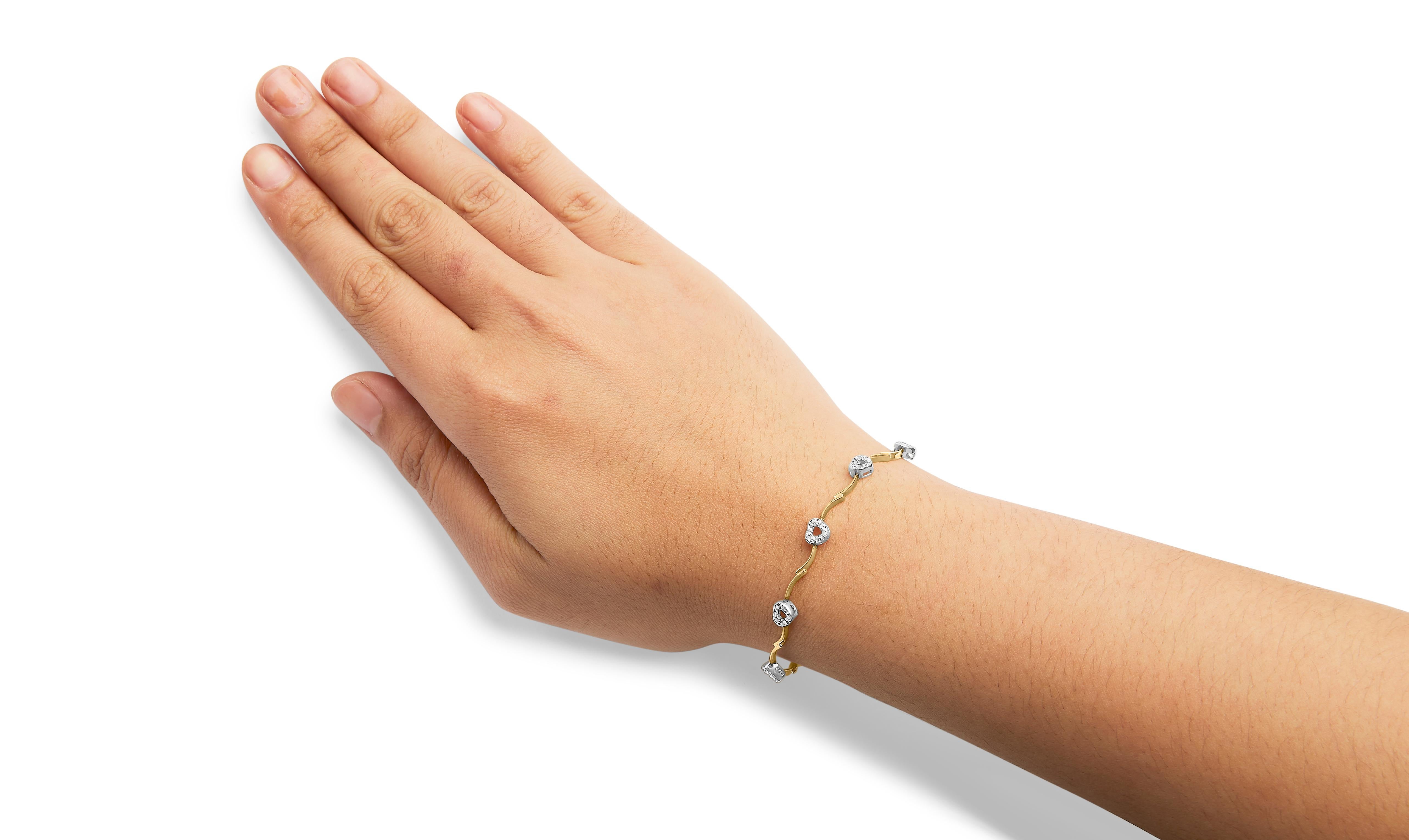 Or 10k bicolore 1/3 Cttw Diamond Pave Set Heart S-Link 7.25