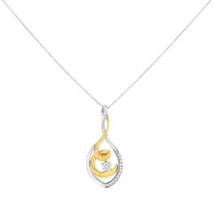 10K Two-Tone Gold 1/4 Carat Diamond Spiral Link Pendant Necklace