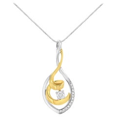 Collier pendentif à maillons en forme de spirale en or bicolore 10 carats et diamants 1/4 carat