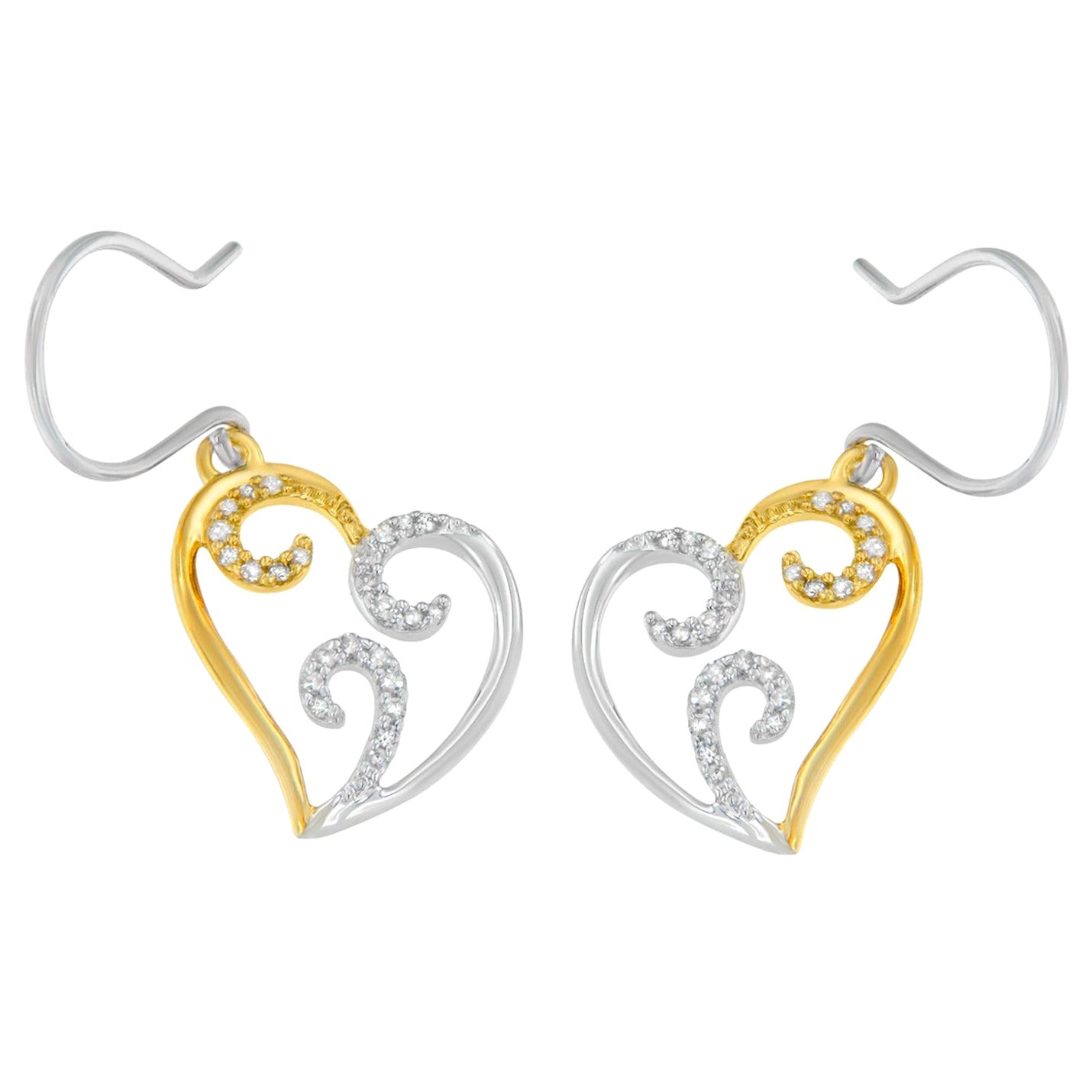 Orecchini a cuore con diamante rotondo da 1/4 di carato in oro 10K bicolore