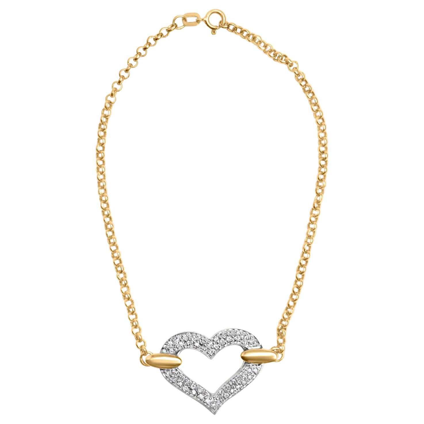 Bracelet 7" en or bicolore 10K avec breloques en forme de coeur incrustées de diamants 1/4 Cttw