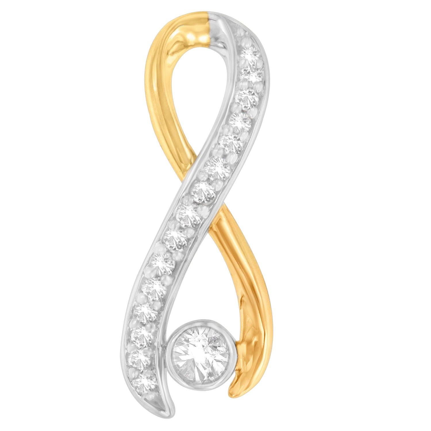 10K Two-Tone Gold 1/5 Carat Diamond Radiant Ribbon Pendant Necklace For Sale