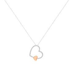 10K Two Tone Gold 1/6 Carat Diamond Floating Heart Pendant Necklace