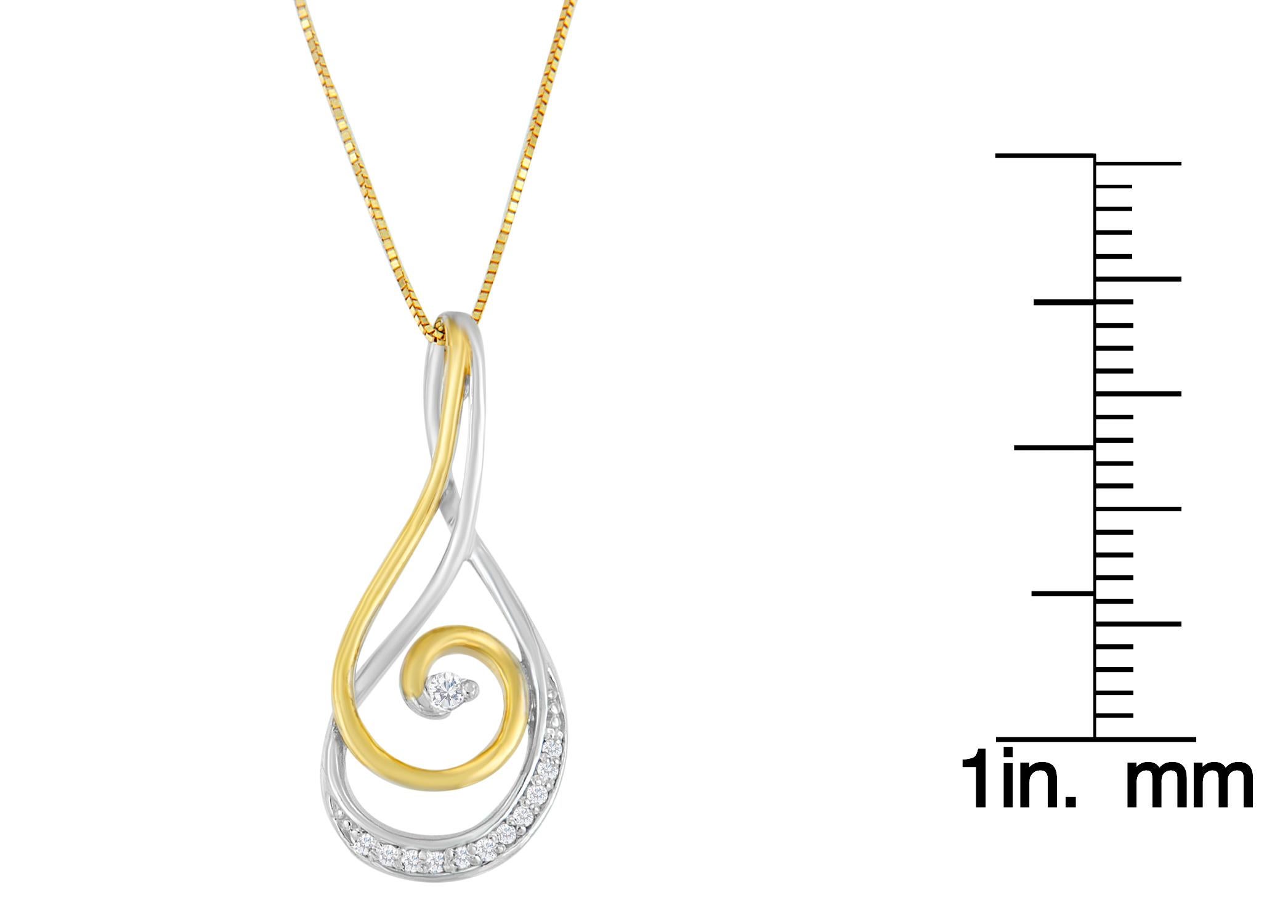 10K Two-Tone Gold 1/6 Carat Round Cut Diamond Spiral Pendant Necklace In New Condition For Sale In New York, NY