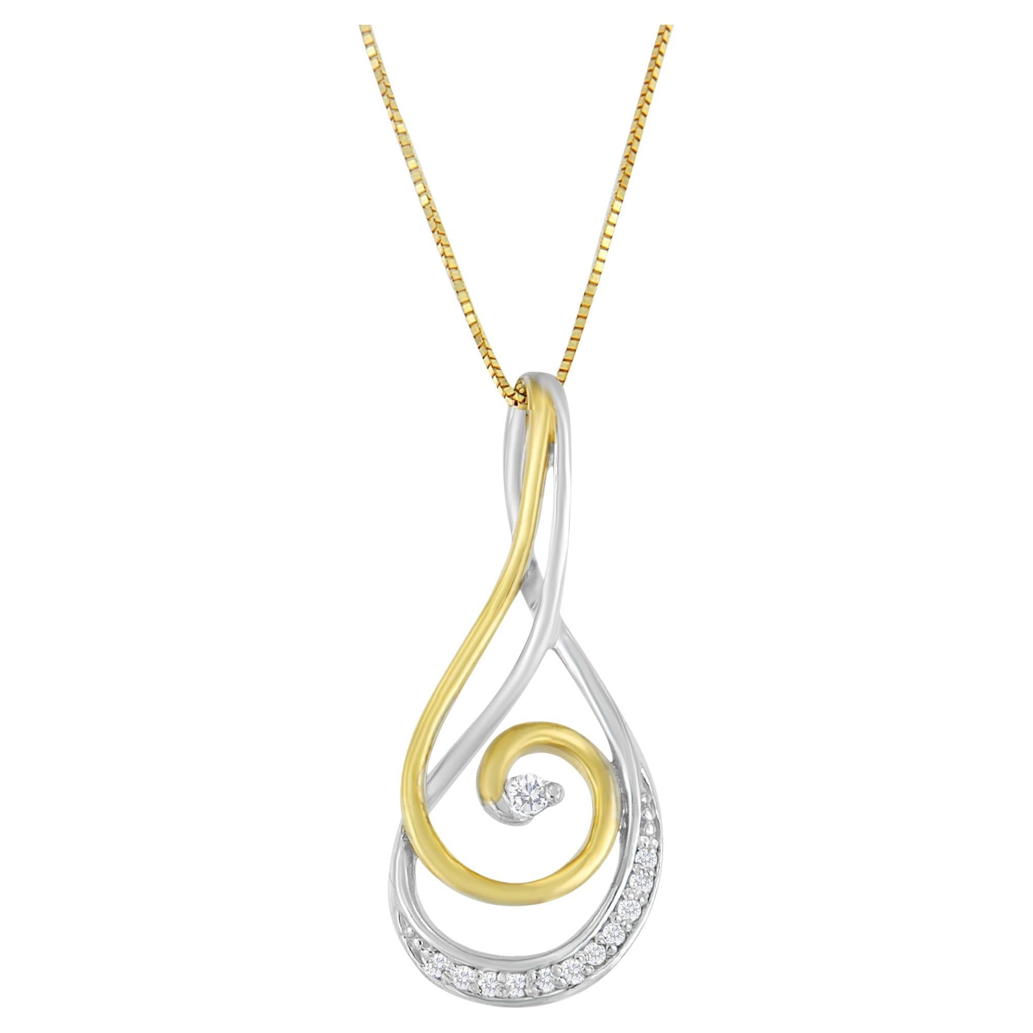 10K Two-Tone Gold 1/6 Carat Round Cut Diamond Spiral Pendant Necklace
