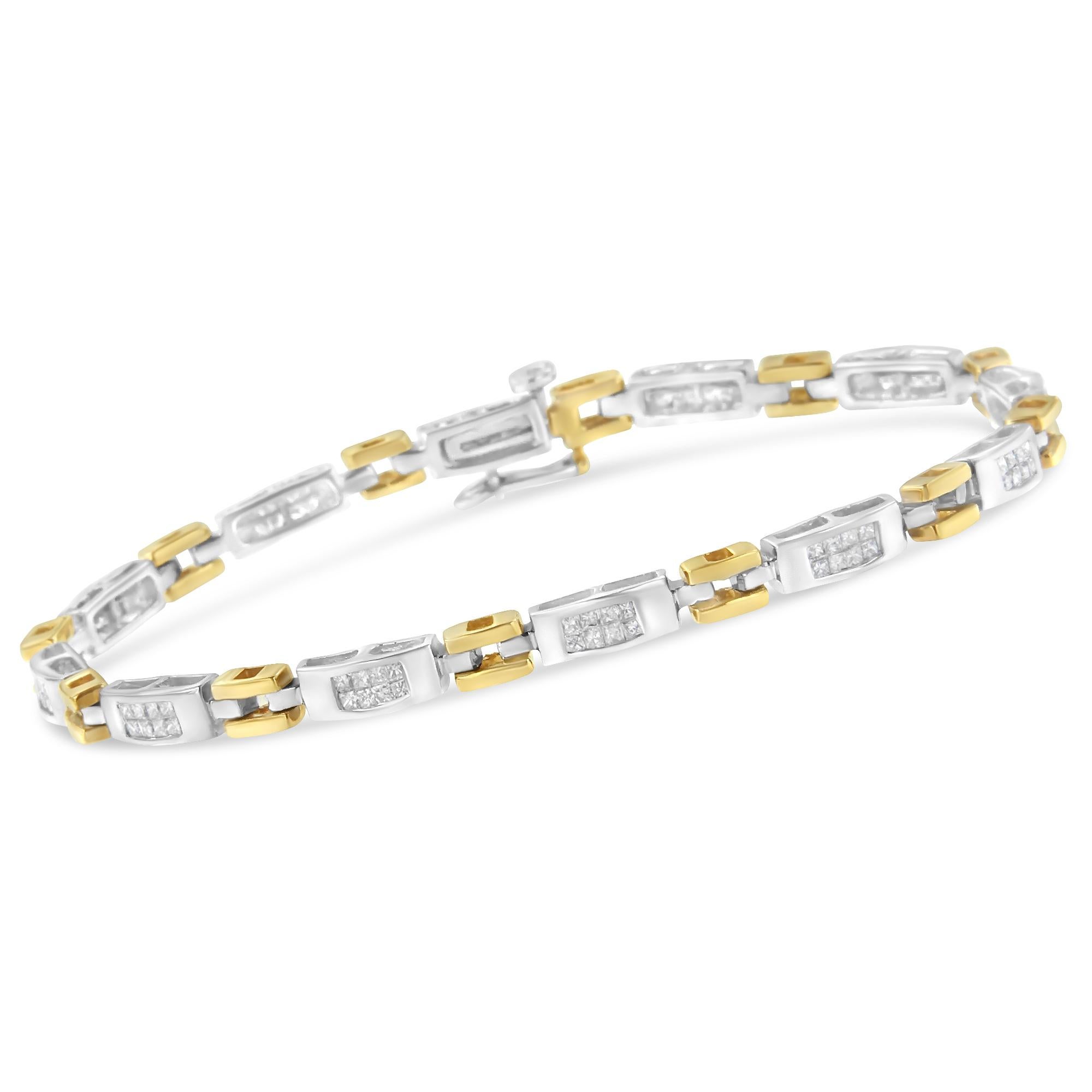 Contemporary 10K Two-Tone Gold 1.0 Carat Diamond Link Bracelet For Sale