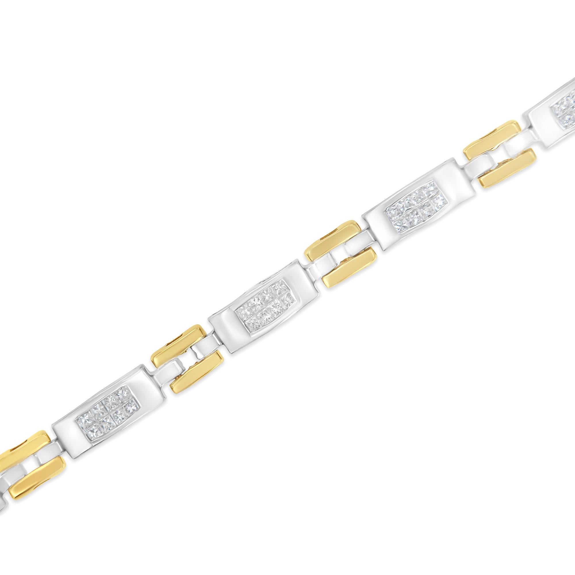 10K Two-Tone Gold 1.0 Carat Diamond Link Bracelet In New Condition For Sale In New York, NY