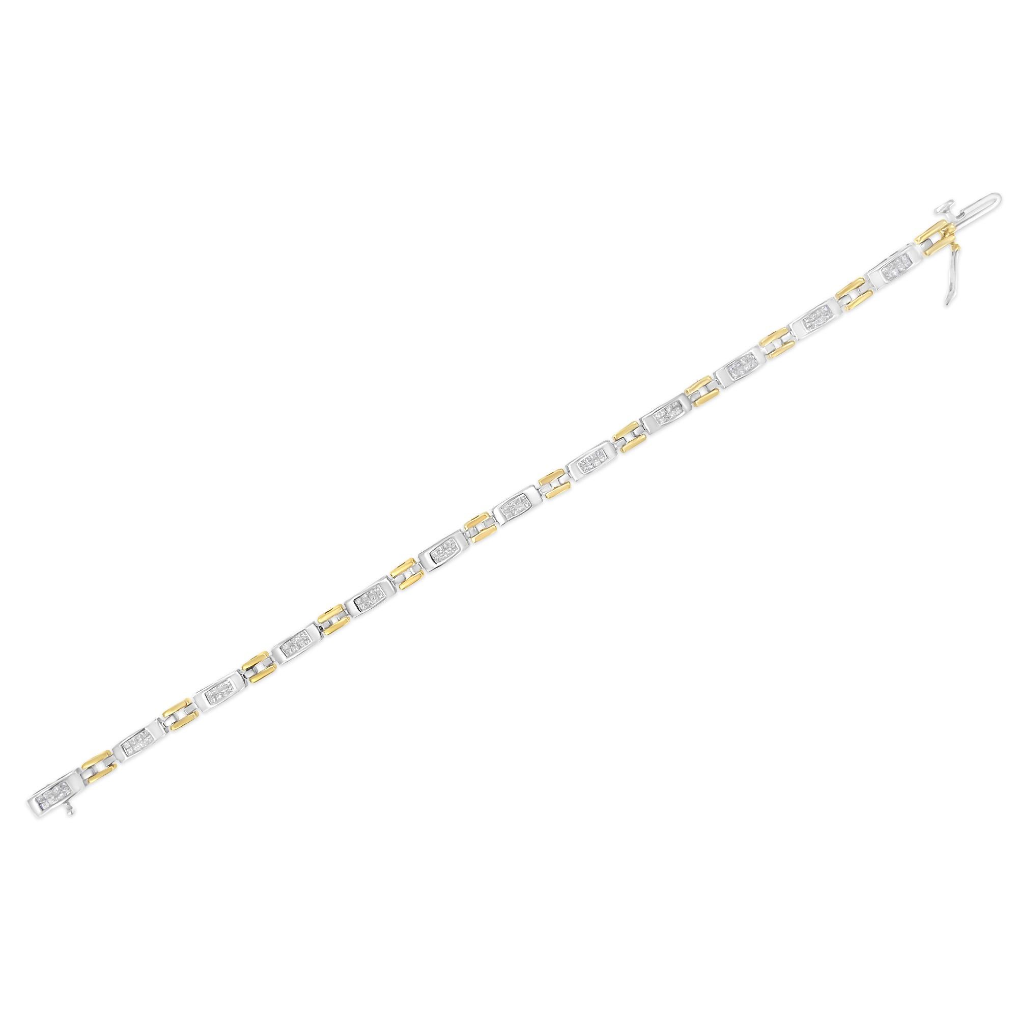 Women's 10K Two-Tone Gold 1.0 Carat Diamond Link Bracelet For Sale