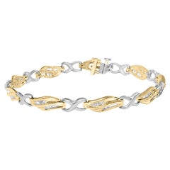 10K Zwei-Ton-Gold 1,0 Cttw Baguette Diamant Chevron Wave Link Armband