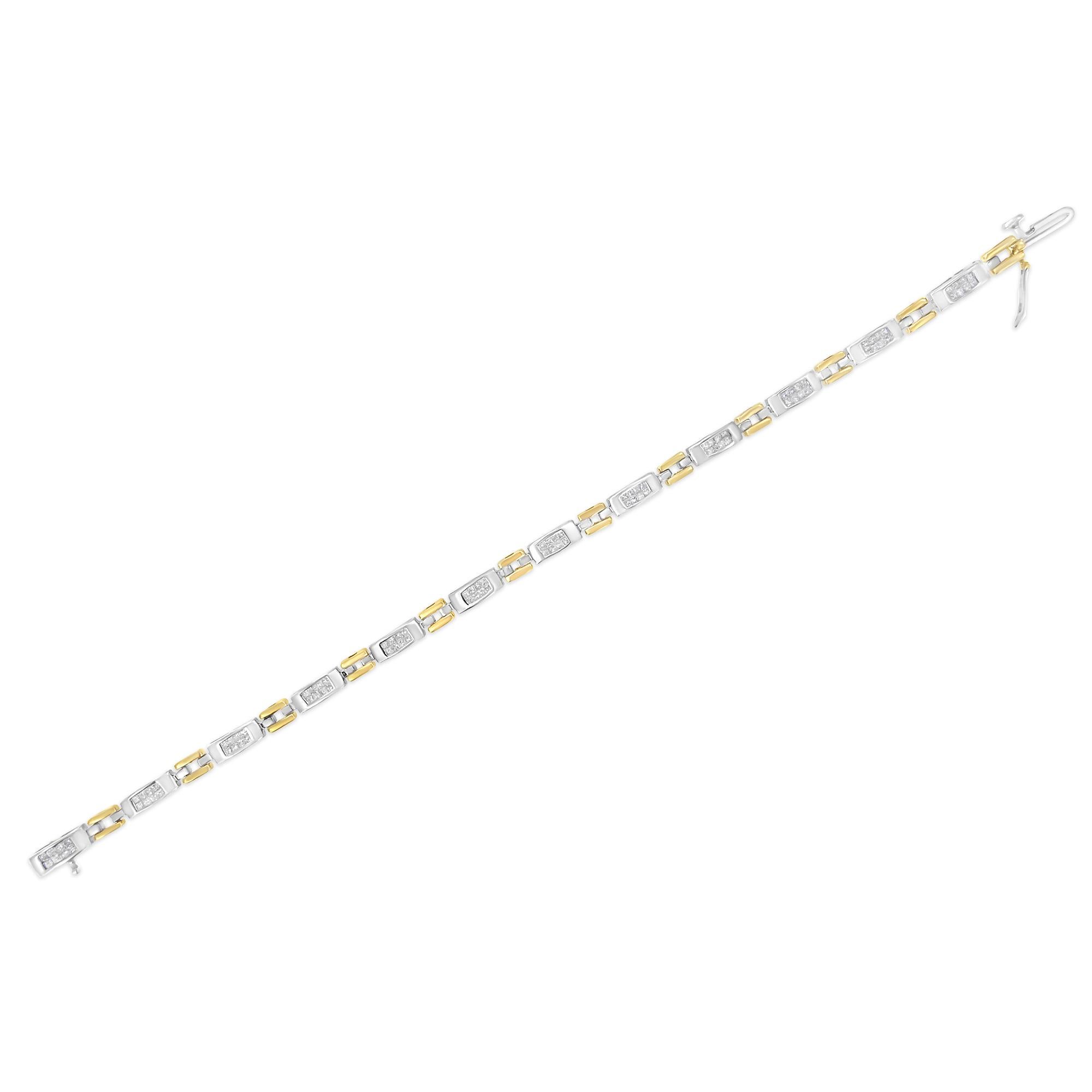 Bracelet à maillons en or bicolore 10 carats avec diamants de 1,00 carat Pour femmes en vente